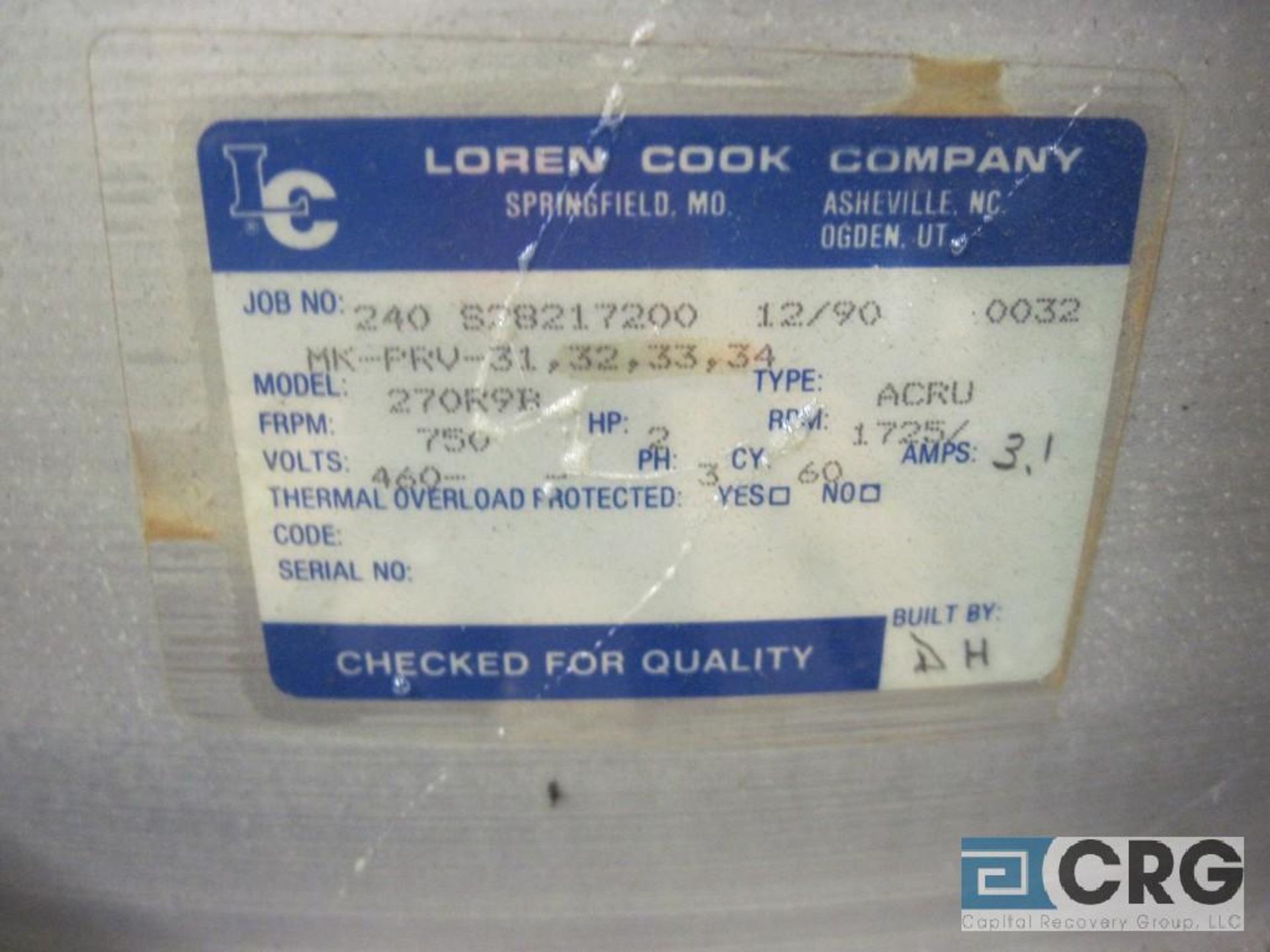 Coren Cook 270R98 exhaust fan unit, 2 HP, 1750 RPM, Type ACRV - Image 2 of 2