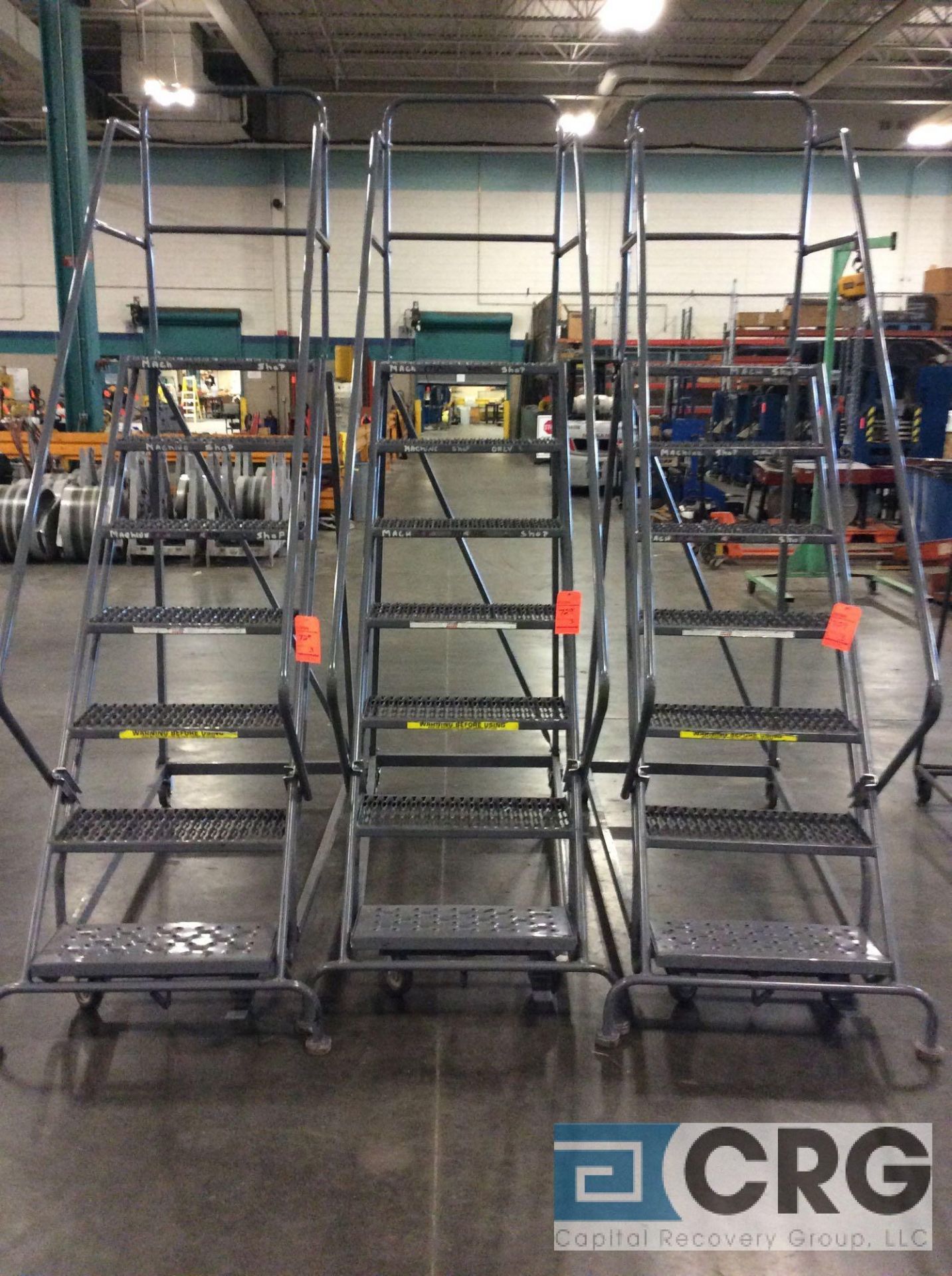 Lot of (3) TRI ARC portable stock ladders, 450 lbs capacity