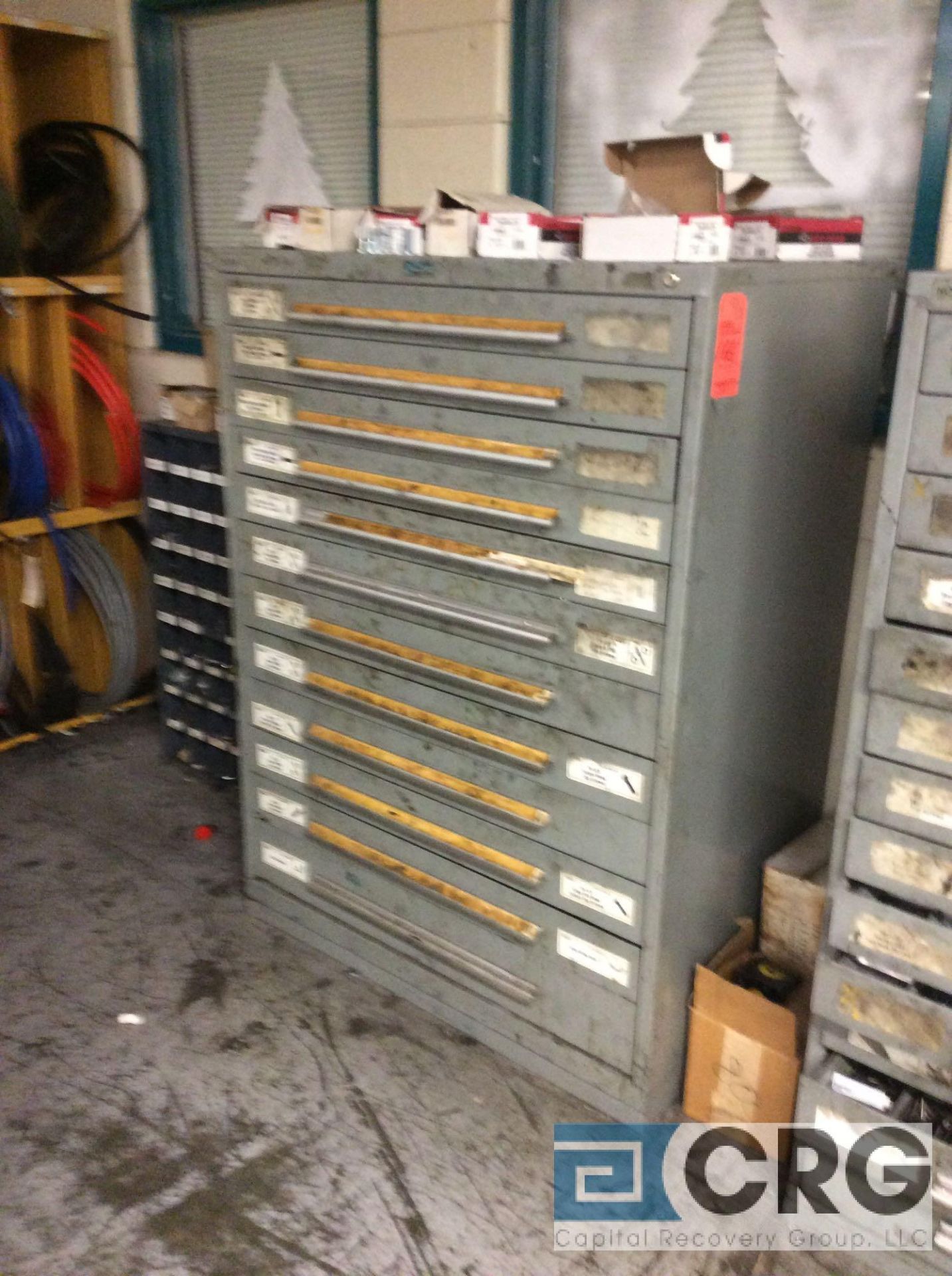 Rack Engineering Co, Nu Era, 12 drawer, 4 foot wide x 2 foot deep parts cabinet with contents of - Image 13 of 20