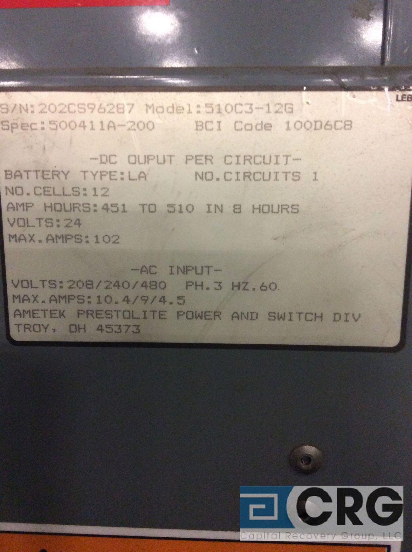 Prestolite Power 24 volt charger, m/n 510C3-12G - Image 2 of 2