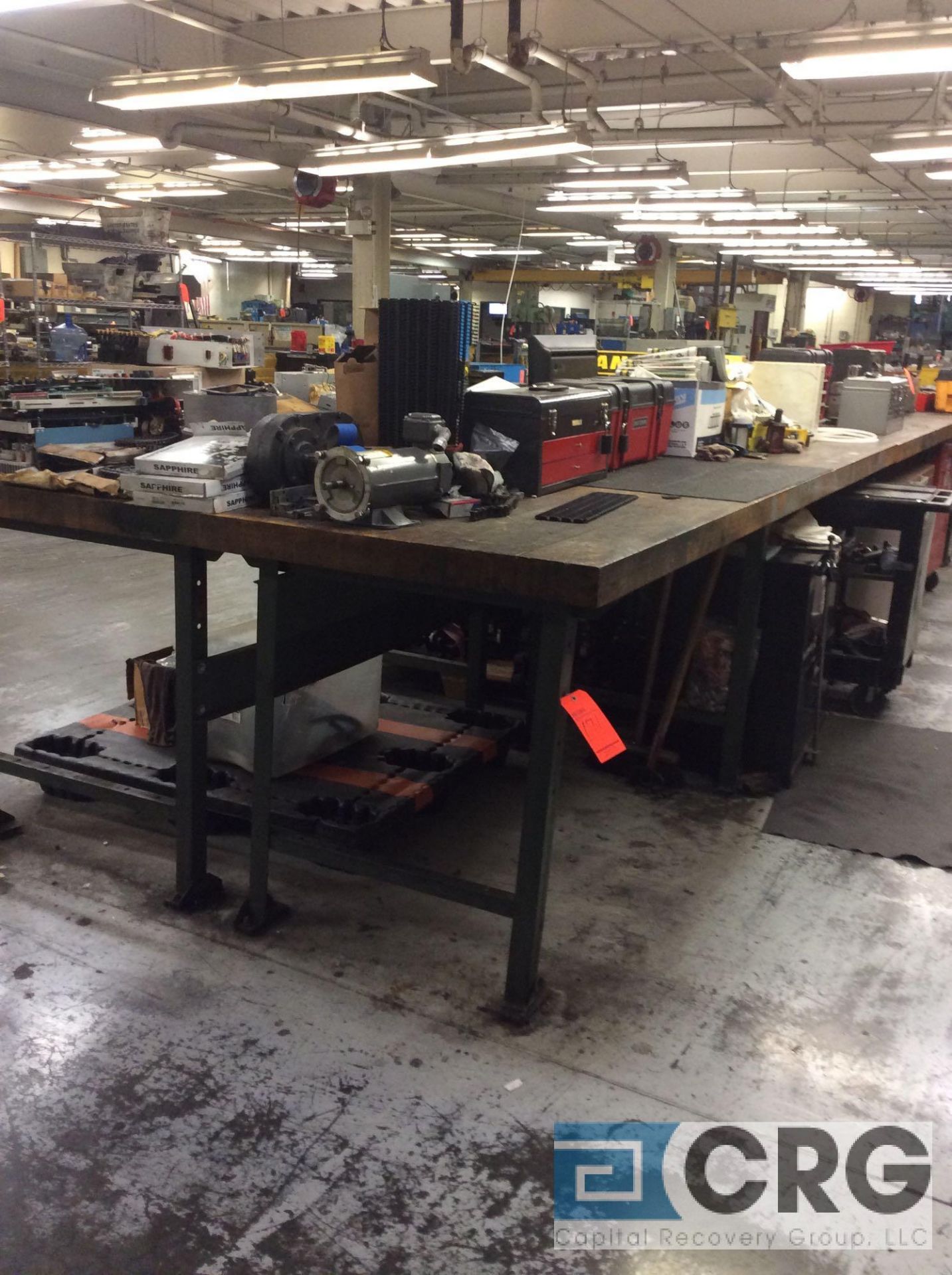 lot of 2 HD butcher block work benches, 3 foot x 10 foot x 3 inch thick with metal legs, no