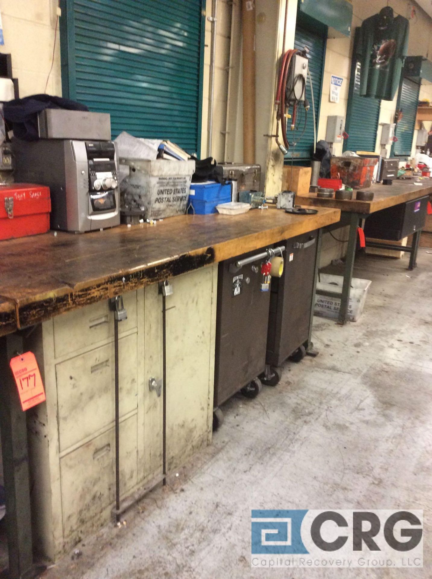 lot of 2 HD butcher block work benches, 3 foot x 8 foot x 3 inch thick, with metal legs, no - Image 2 of 2