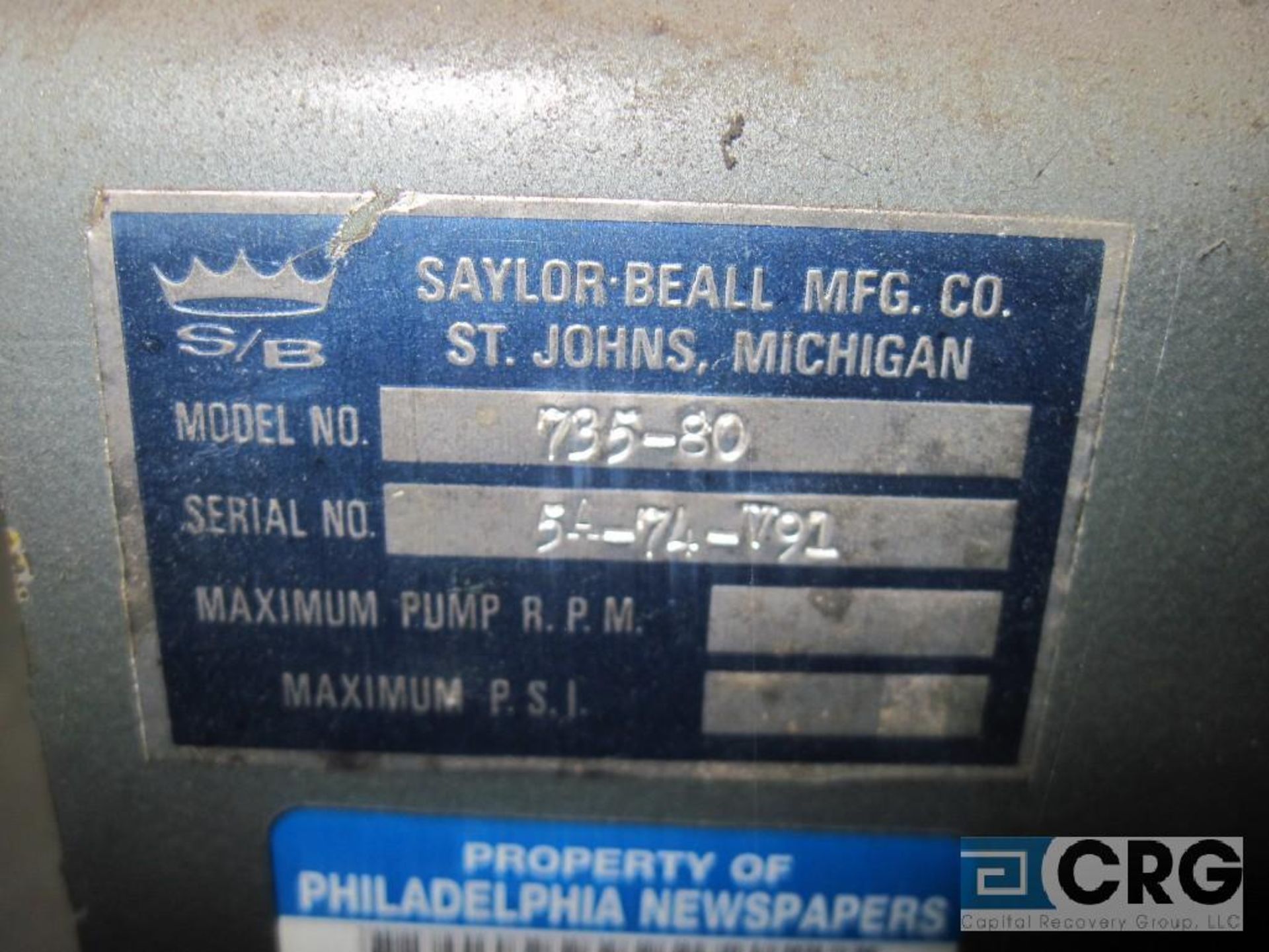 Saylor Beadl 735-80 horizontal 2 stage air compressor w/ 5 HP motor, s/n 151 - Image 2 of 2