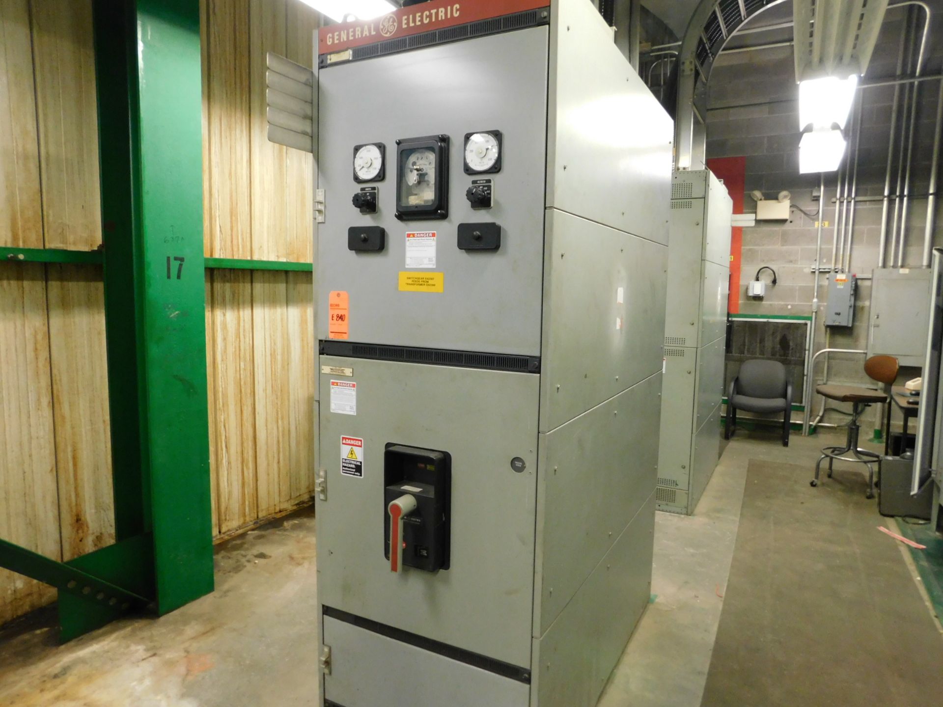 General Electric switch gear with amp and volt panel, low voltage power, shut off main power