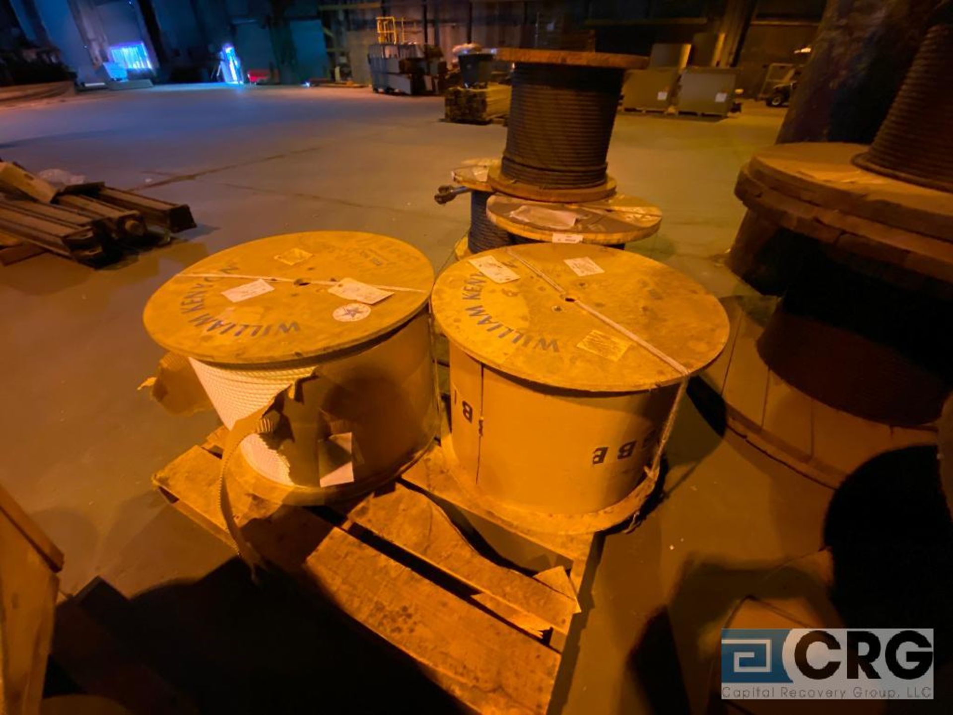 Lot of assorted spools, copper wire spools, braided cable spools, and rope spools (Location: RNP - Image 7 of 13