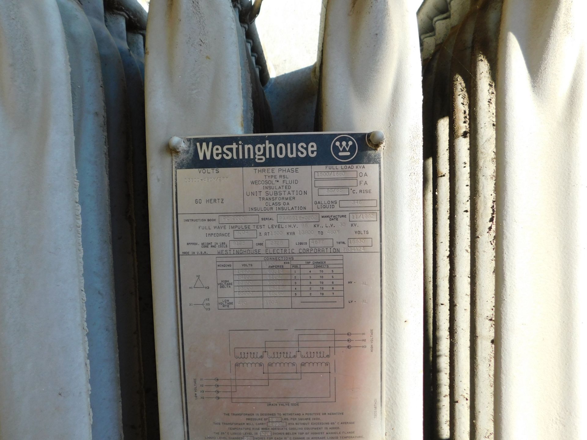 General Electric three phase substation transformer, Wesco Fluid, 13800-408Y/277, 55-65° C rise, - Image 3 of 3