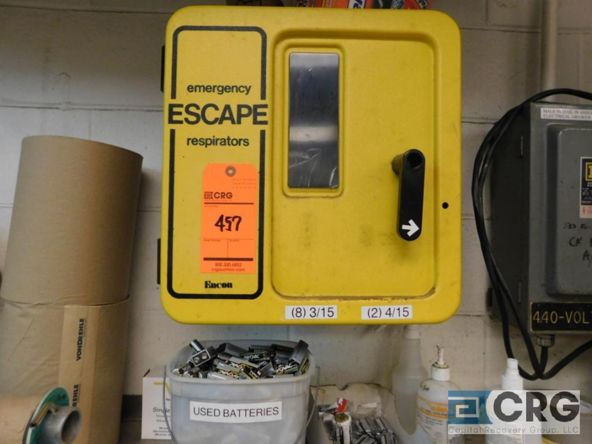 Lot including Encon Emergency Escape respirator with wall mount case (Location: EI Shop)