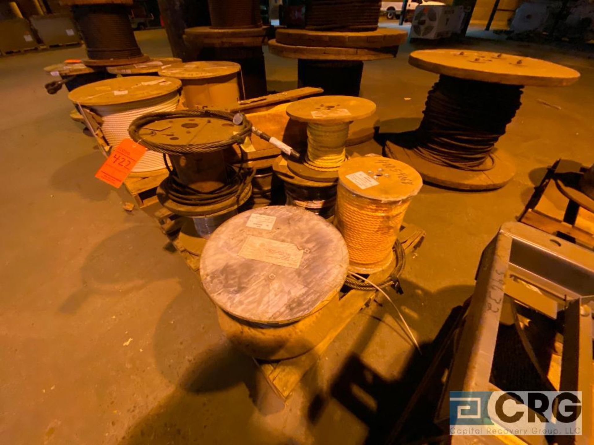 Lot of assorted spools, copper wire spools, braided cable spools, and rope spools (Location: RNP - Image 4 of 13