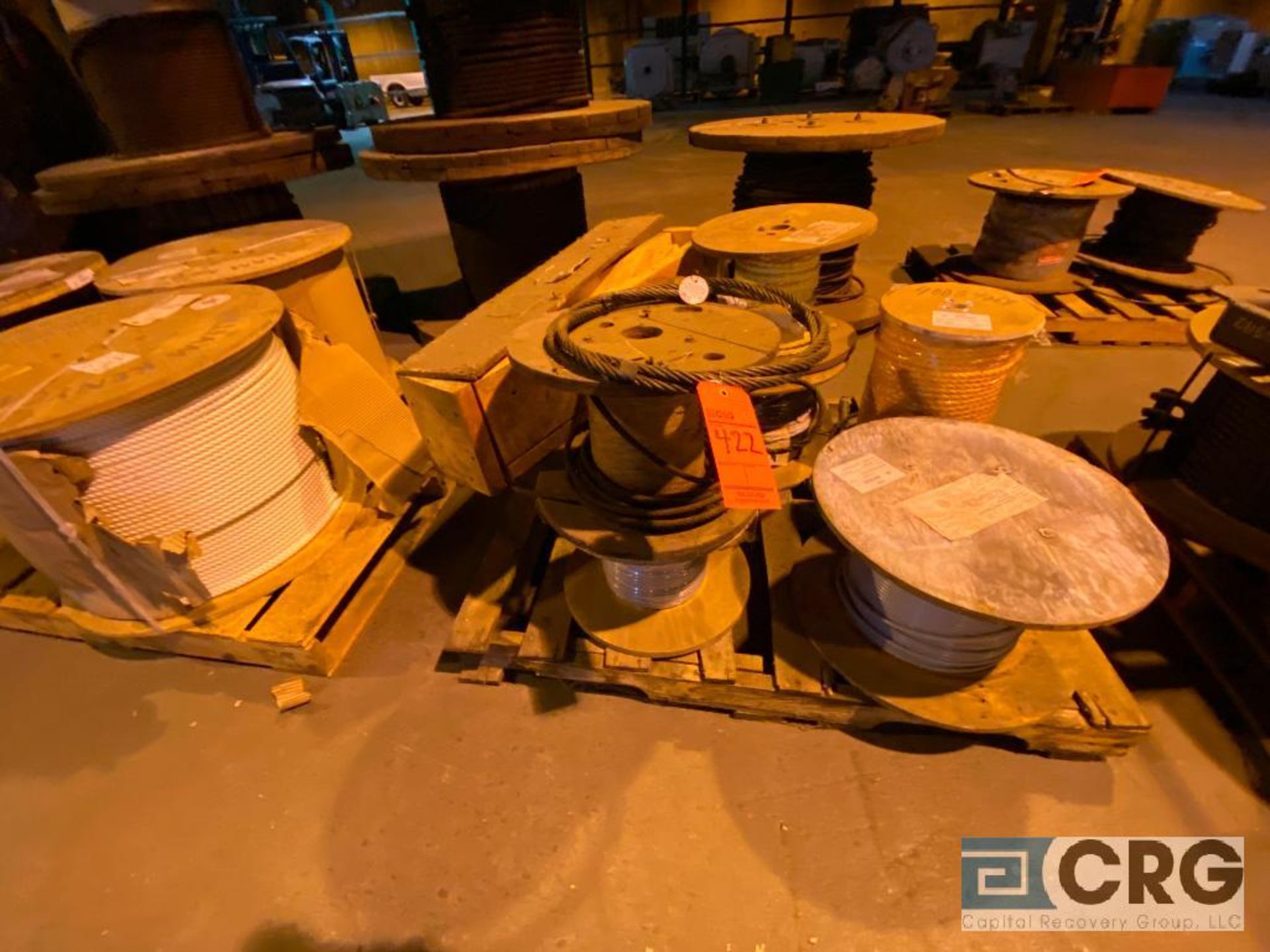 Lot of assorted spools, copper wire spools, braided cable spools, and rope spools (Location: RNP - Image 5 of 13