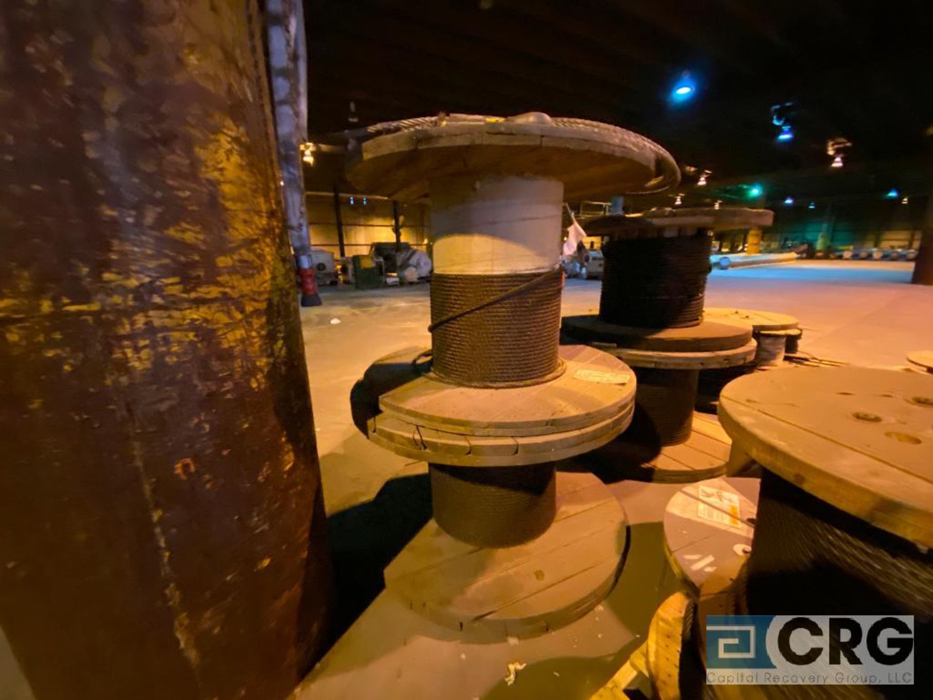 Lot of assorted spools, copper wire spools, braided cable spools, and rope spools (Location: RNP - Image 12 of 13