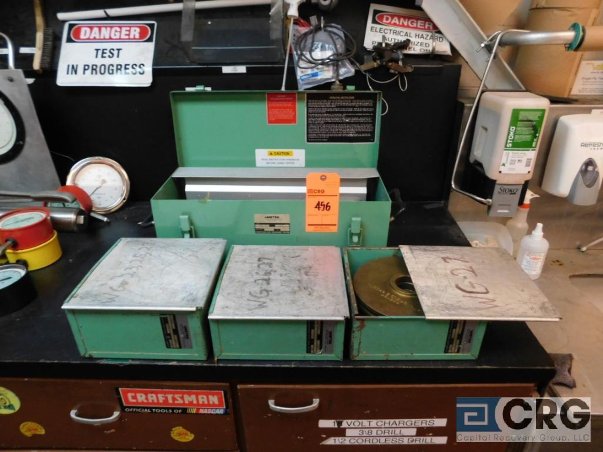 Lot of Amtek Comparator Pressure Tester with (3) boxes of weights (Location: EI Shop)