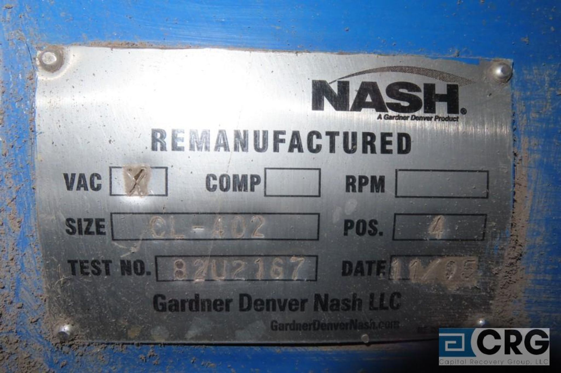 Nash CL402 pump-vacuum (rebuilt 2005) - Location: Finished Warehouse - Image 3 of 3