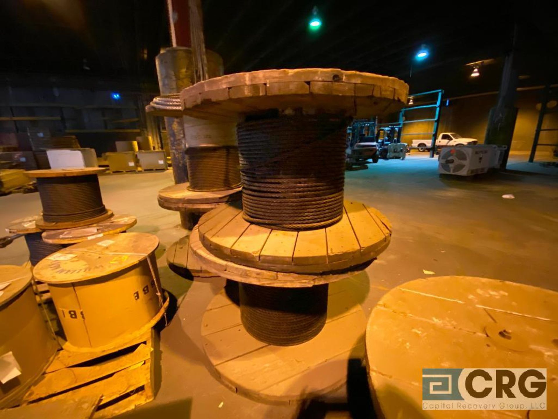 Lot of assorted spools, copper wire spools, braided cable spools, and rope spools (Location: RNP - Image 9 of 13