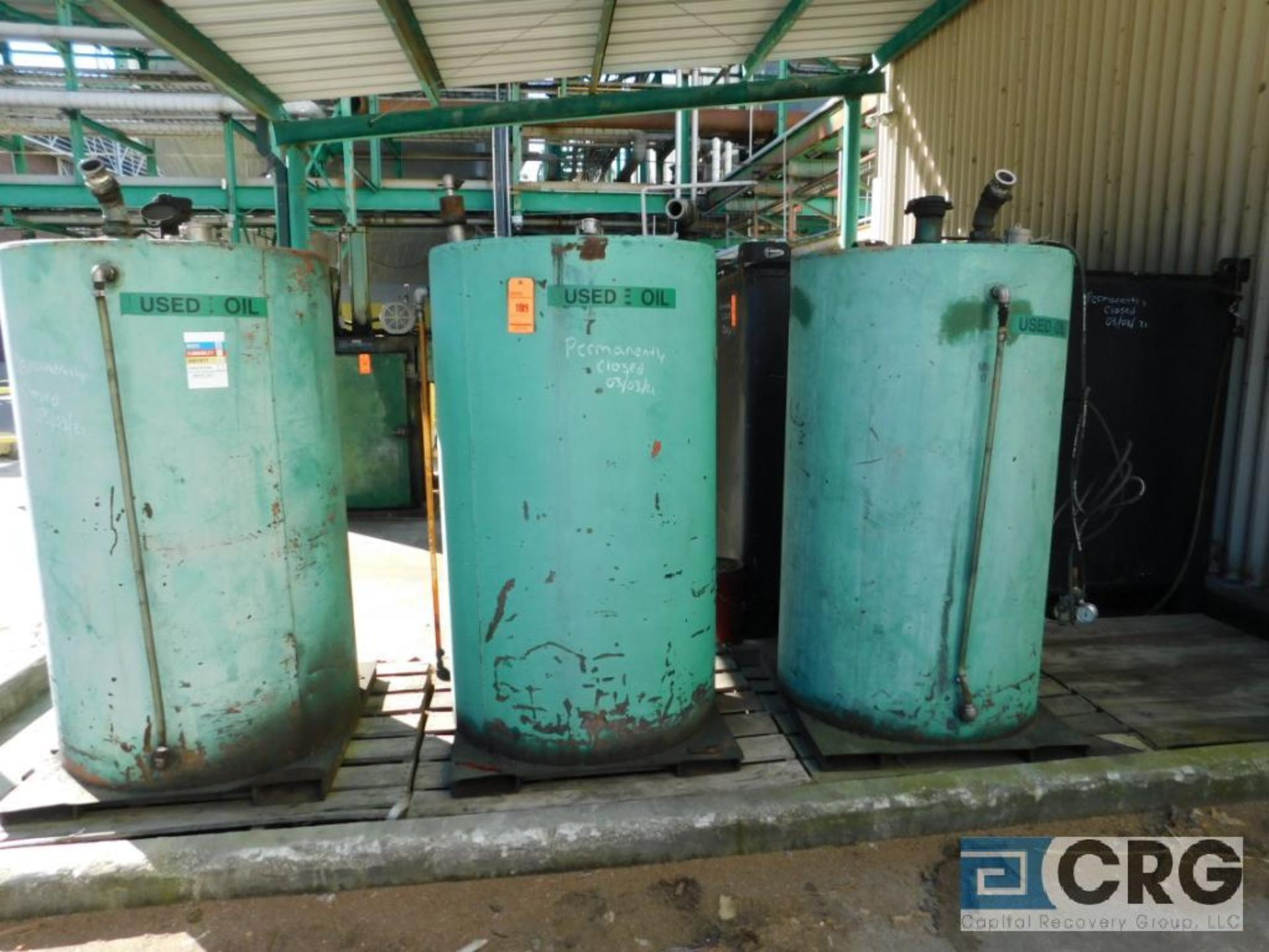 Lot of (3) vertical waste oil tanks, 61" H x 36" Dia., forkable (Location: Maintenance Bldg.)