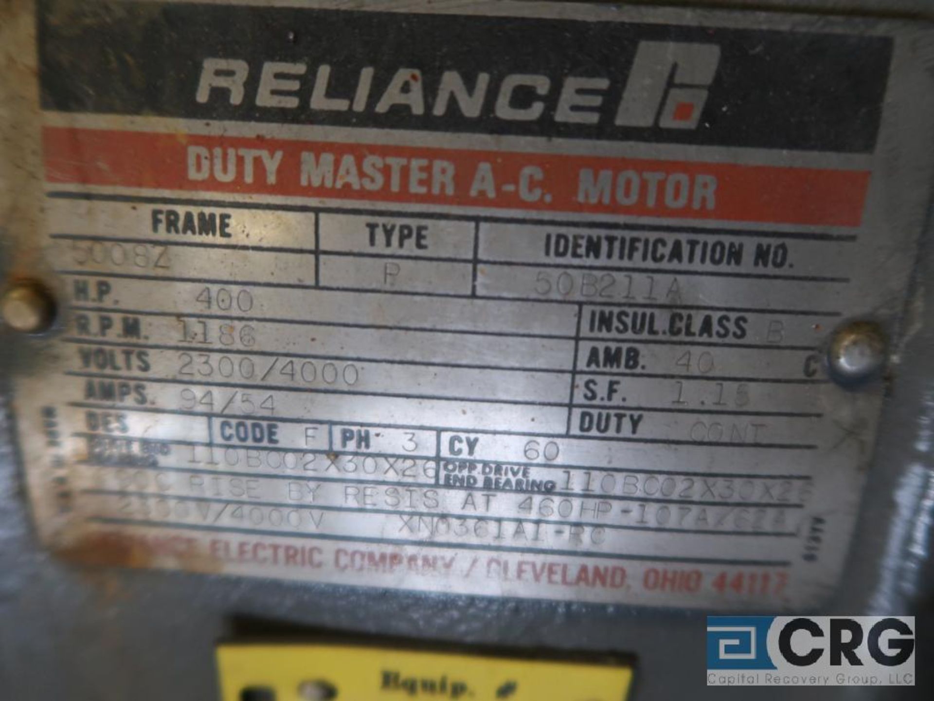 Reliance 400 HP motor, 2300/4000V, 3 Ph., 1186 RPM, Frame 5008Z (Loading Area) - Image 2 of 2