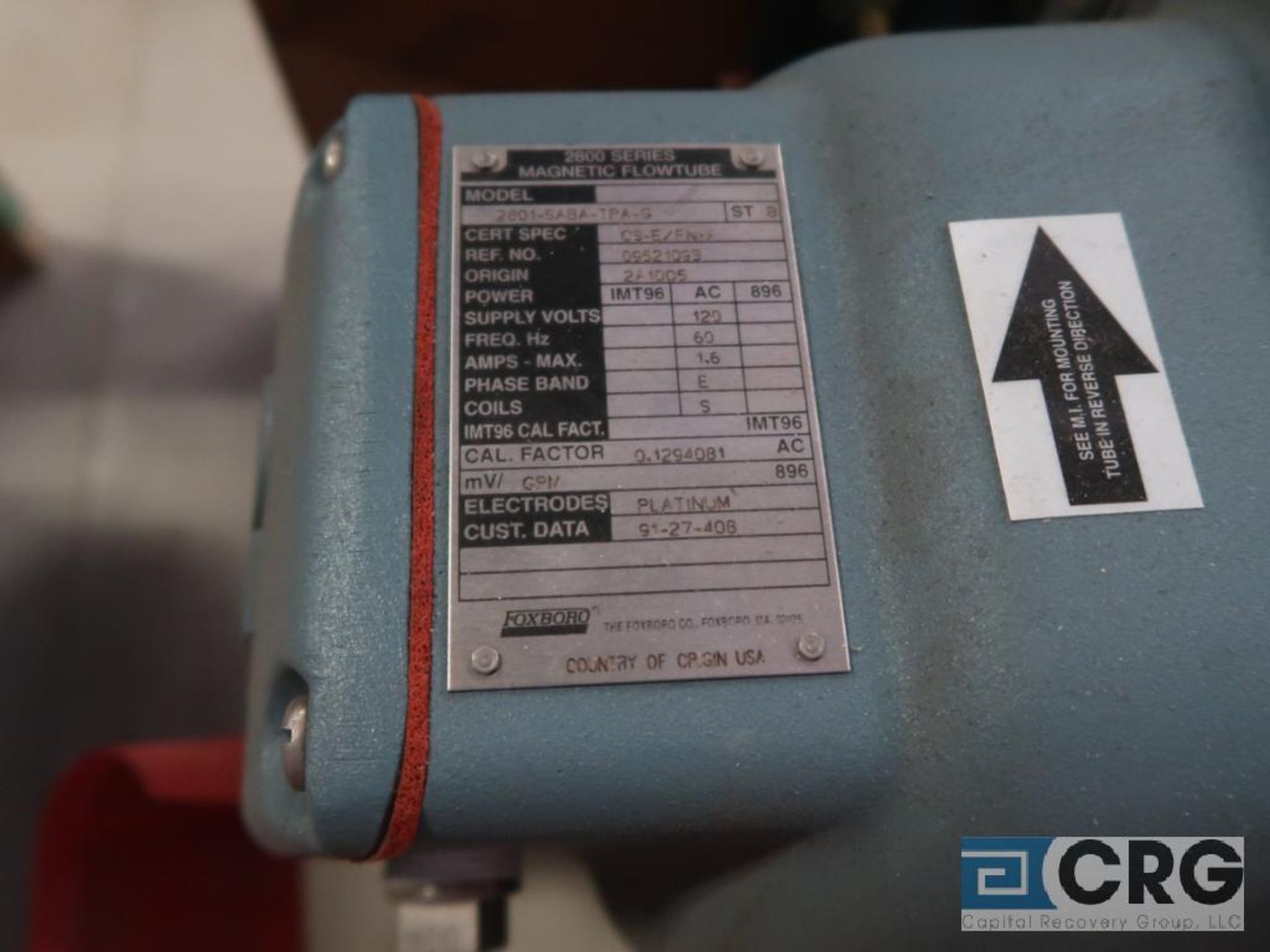 Foxboro 2801 SABA TPAG 1 in. magnetic flow meter, platinum electrode, s/n 09521093 (Loading Area) - Image 2 of 2