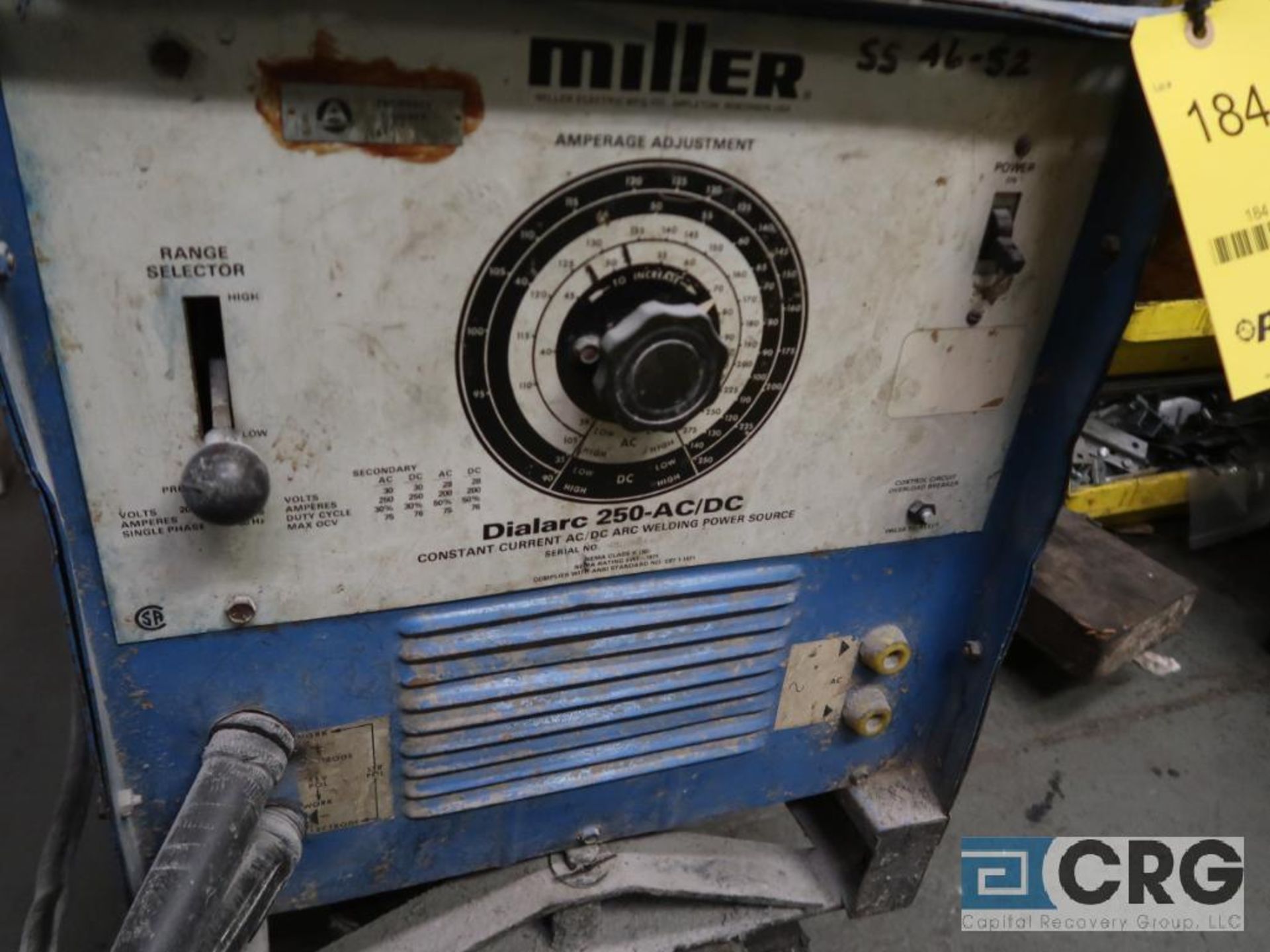 Miller Dialarc 250 CC-AC/DC arc welder, 200/230/460V, s/n S899, (mobile) (Rigging Equipment Shop) - Image 2 of 2