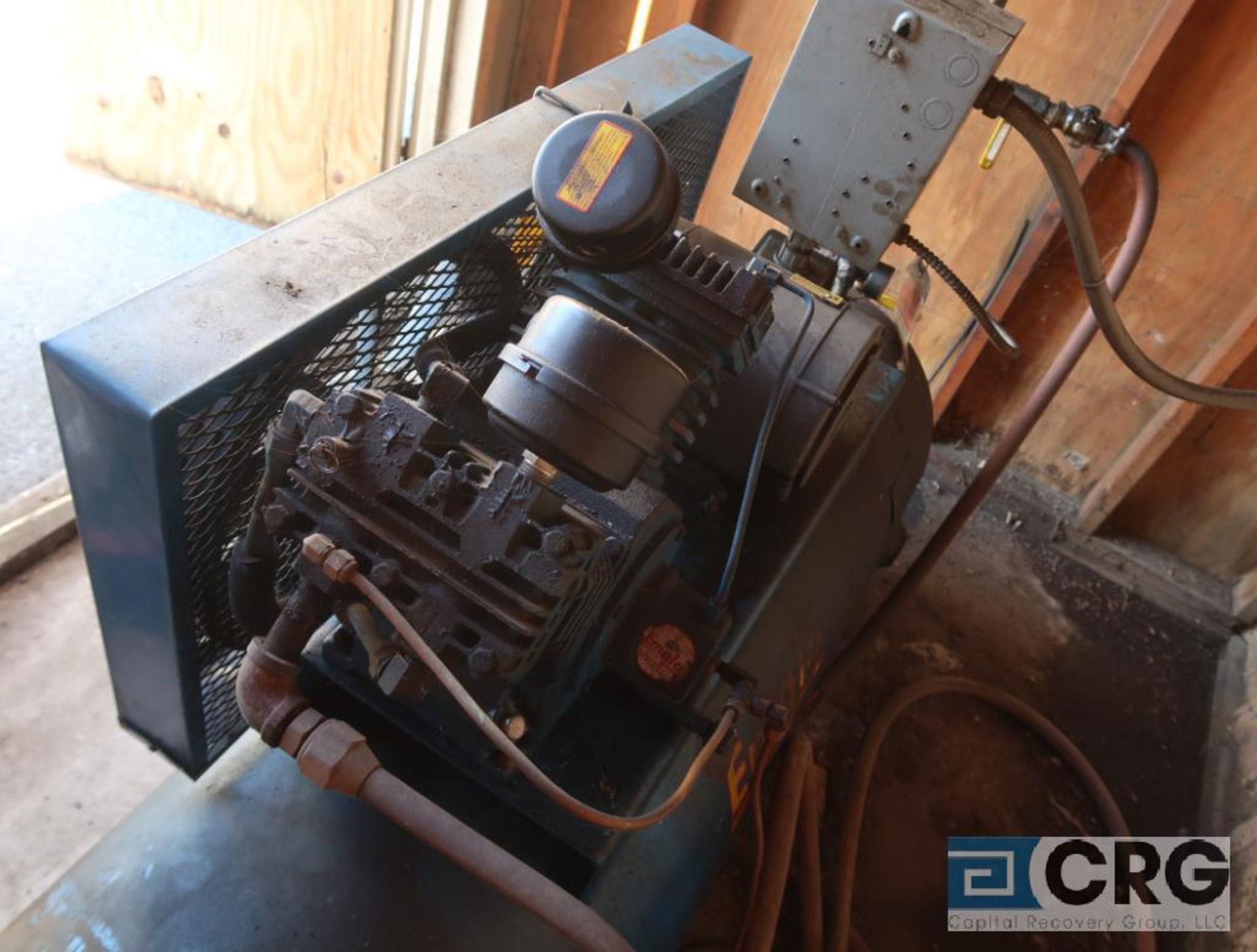 EMQLO horizontal air compressor, 5 HP motor, 200 psi, located outside in shed (Maintenance Shop) - Image 2 of 2