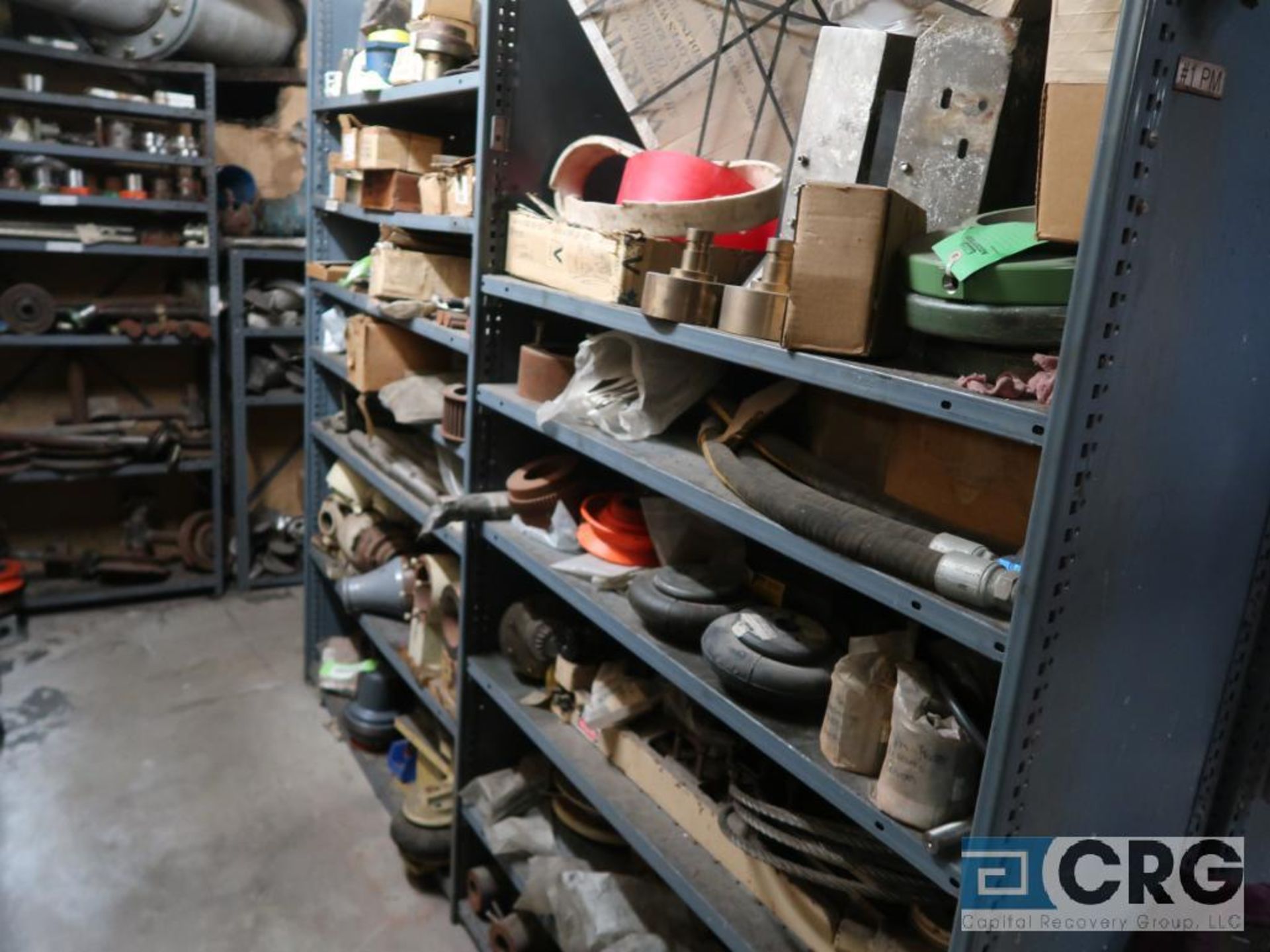 Lot of (16) sections assorted size shelving with contents of misc. machine parts including chain and - Image 6 of 8