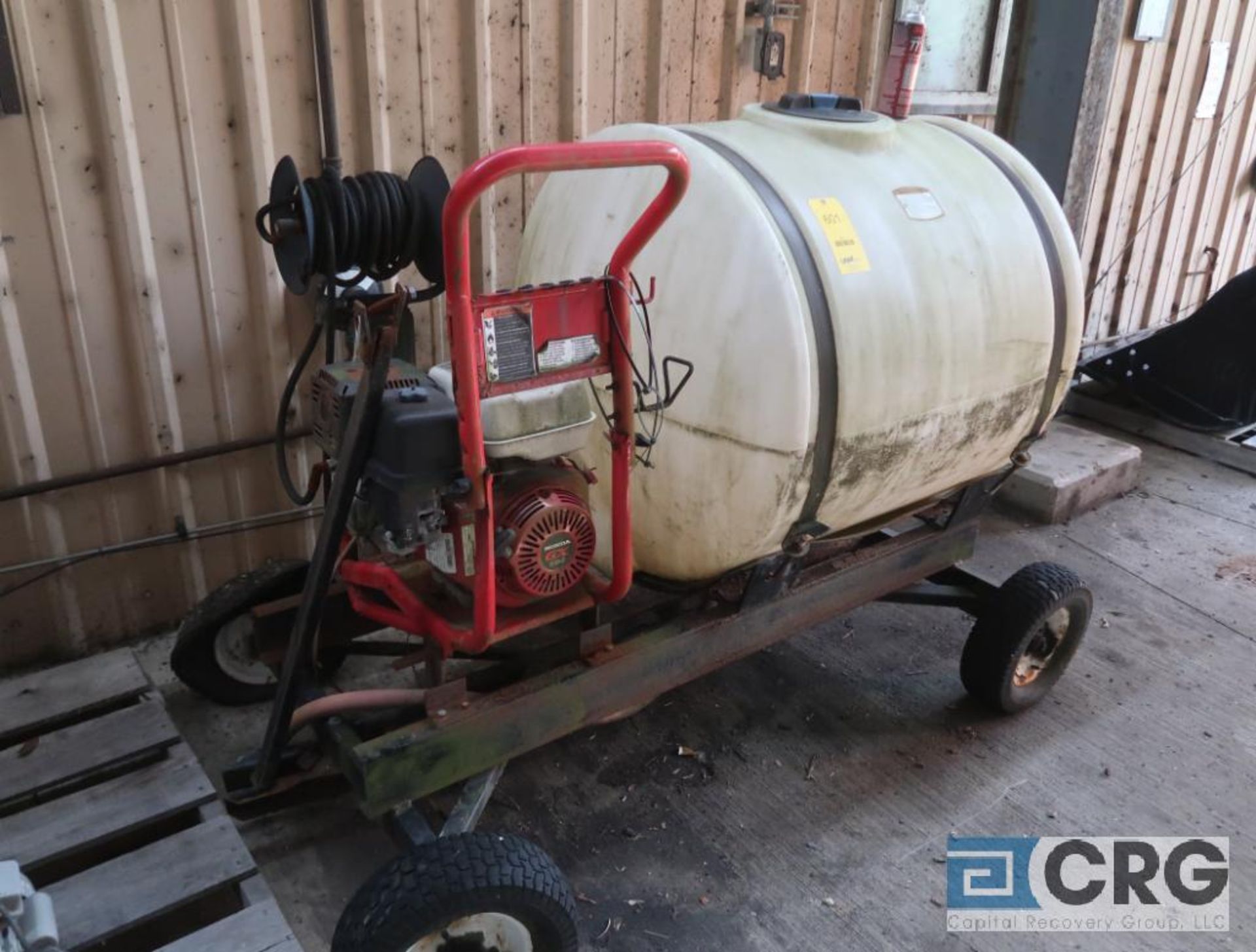 Lot of (2) miscellaneous items including (1) sprayer, 200 gal. poly tank, Honda GX390 gas motor