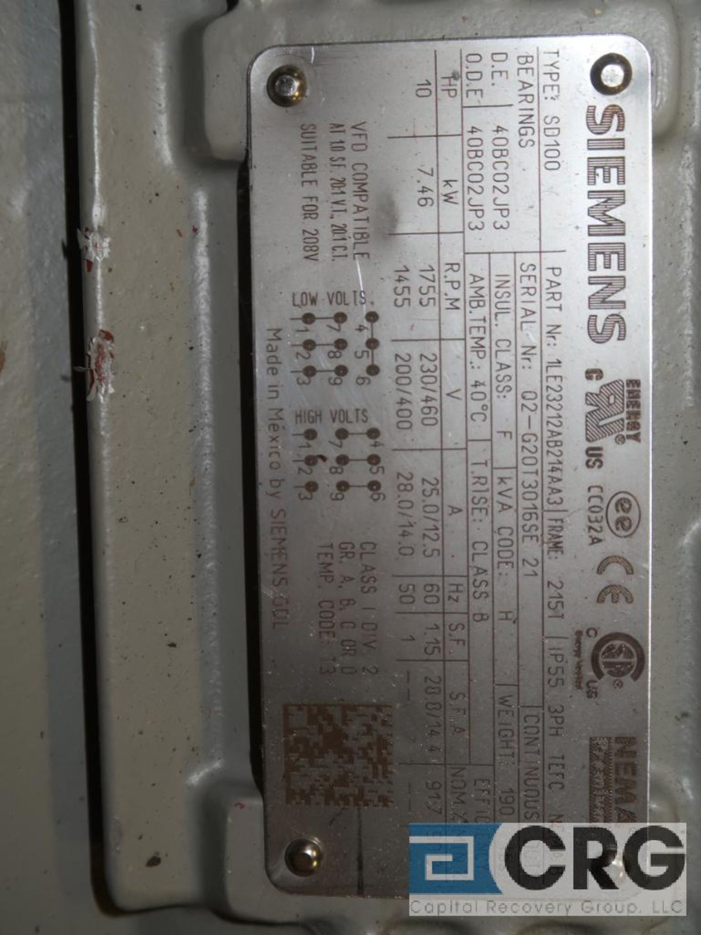 Lot of (3) Siemans 10 HP motors, 230/460V, 3 Ph., 1755 RPM, Frame 215T (Loading Area) - Image 3 of 3