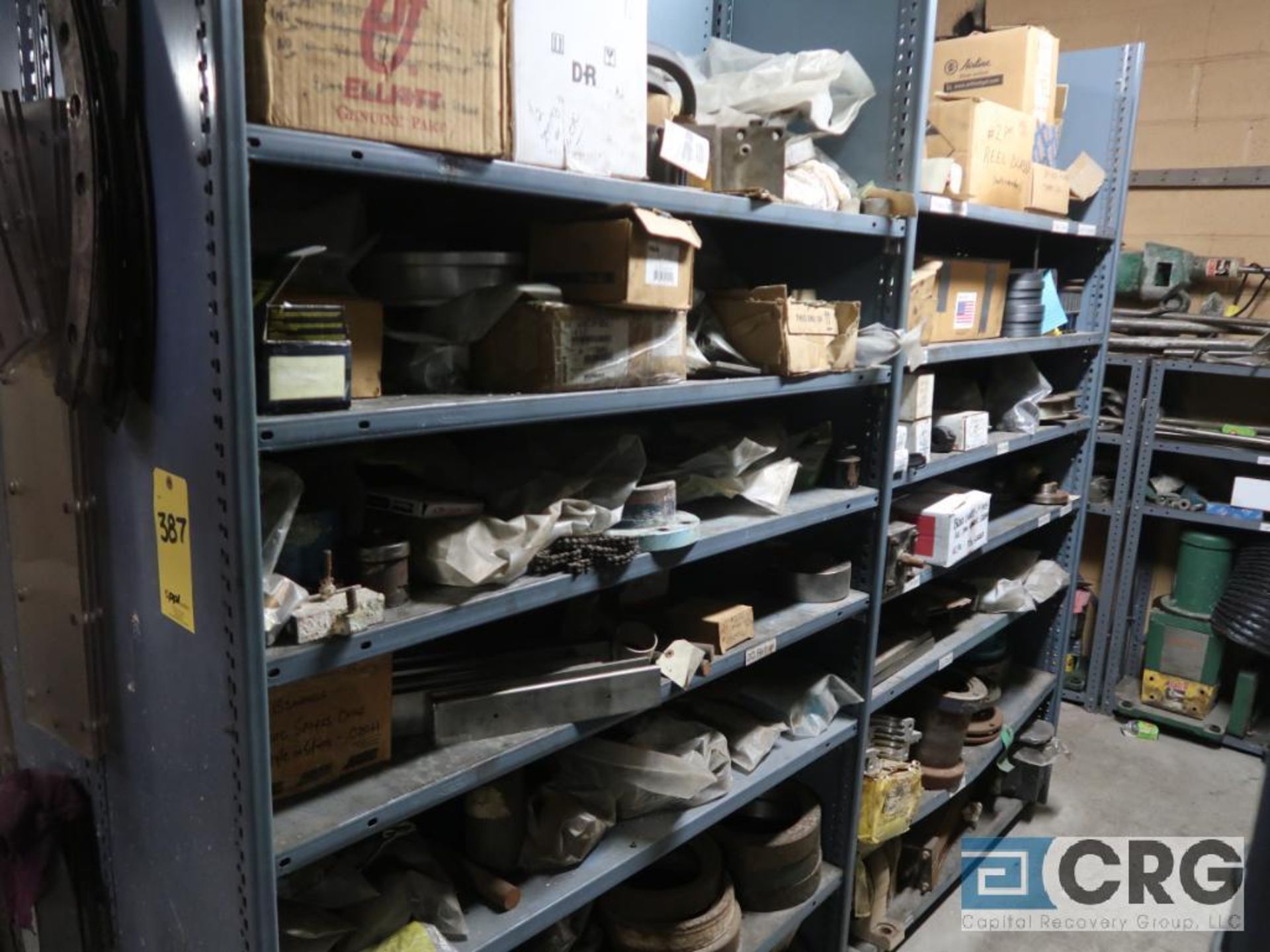 Lot of (16) sections assorted size shelving with contents of misc. machine parts including chain and - Image 5 of 8