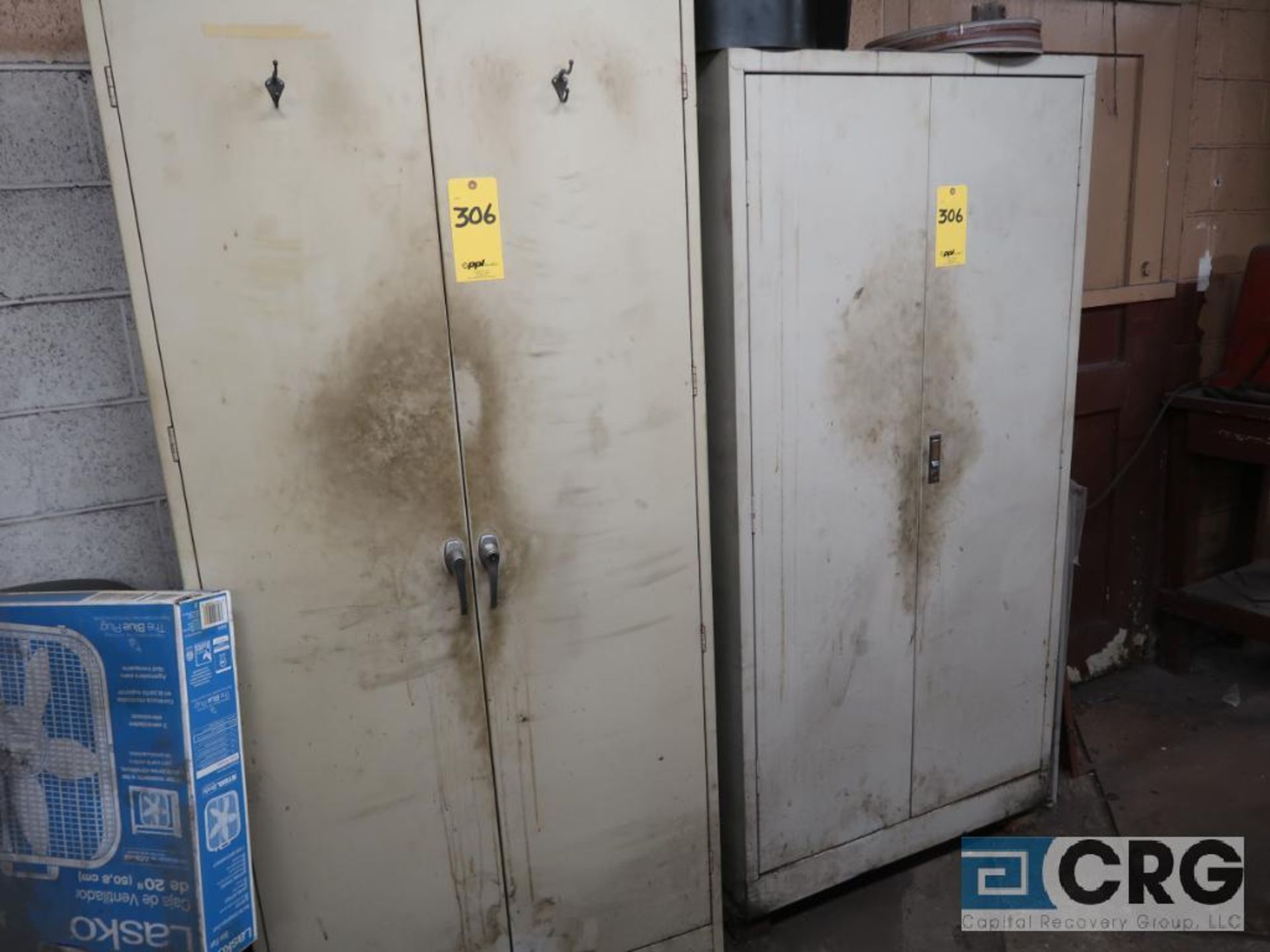 Lot of (6) assorted types and sizes of cabinets and lockers along east wall of shop (Basement Main