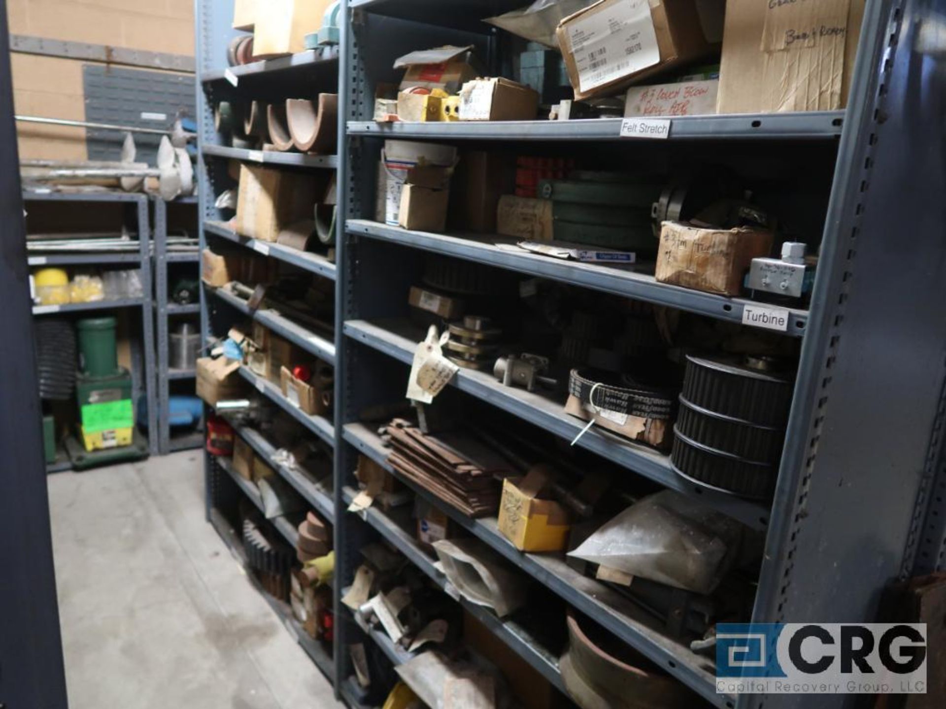 Lot of (16) sections assorted size shelving with contents of misc. machine parts including chain and - Image 4 of 8