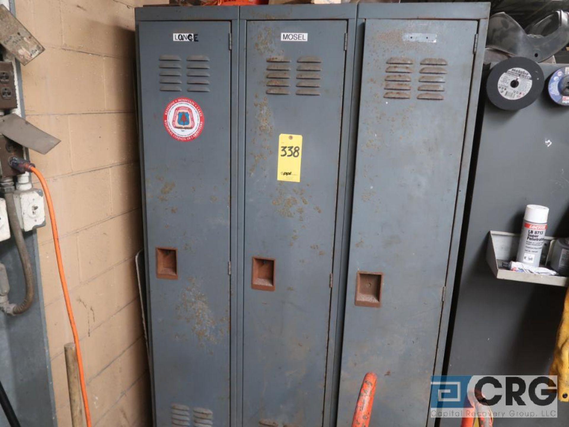 Lot of assorted cabinets and lockers including (3) metal cabinets, and (6) lockers with assorted - Image 3 of 6