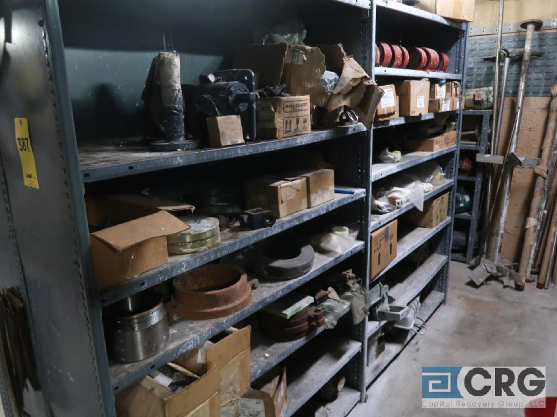 Lot of (16) sections assorted size shelving with contents of misc. machine parts including chain and - Image 3 of 8