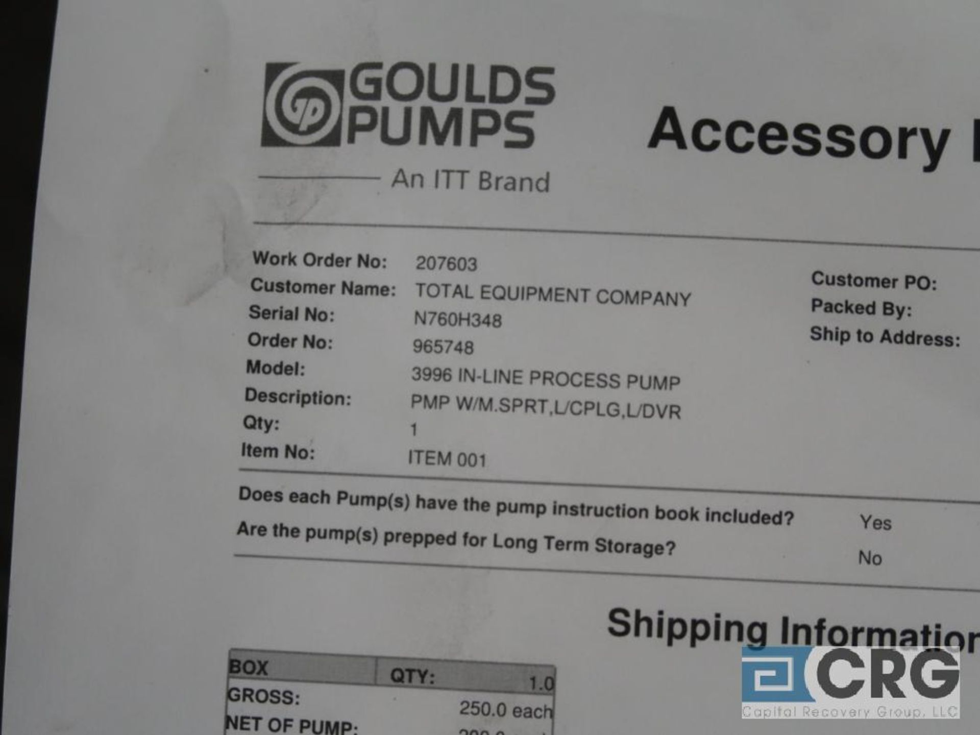 Goulds 3996 in line process pump (Basement Stores) - Image 2 of 2