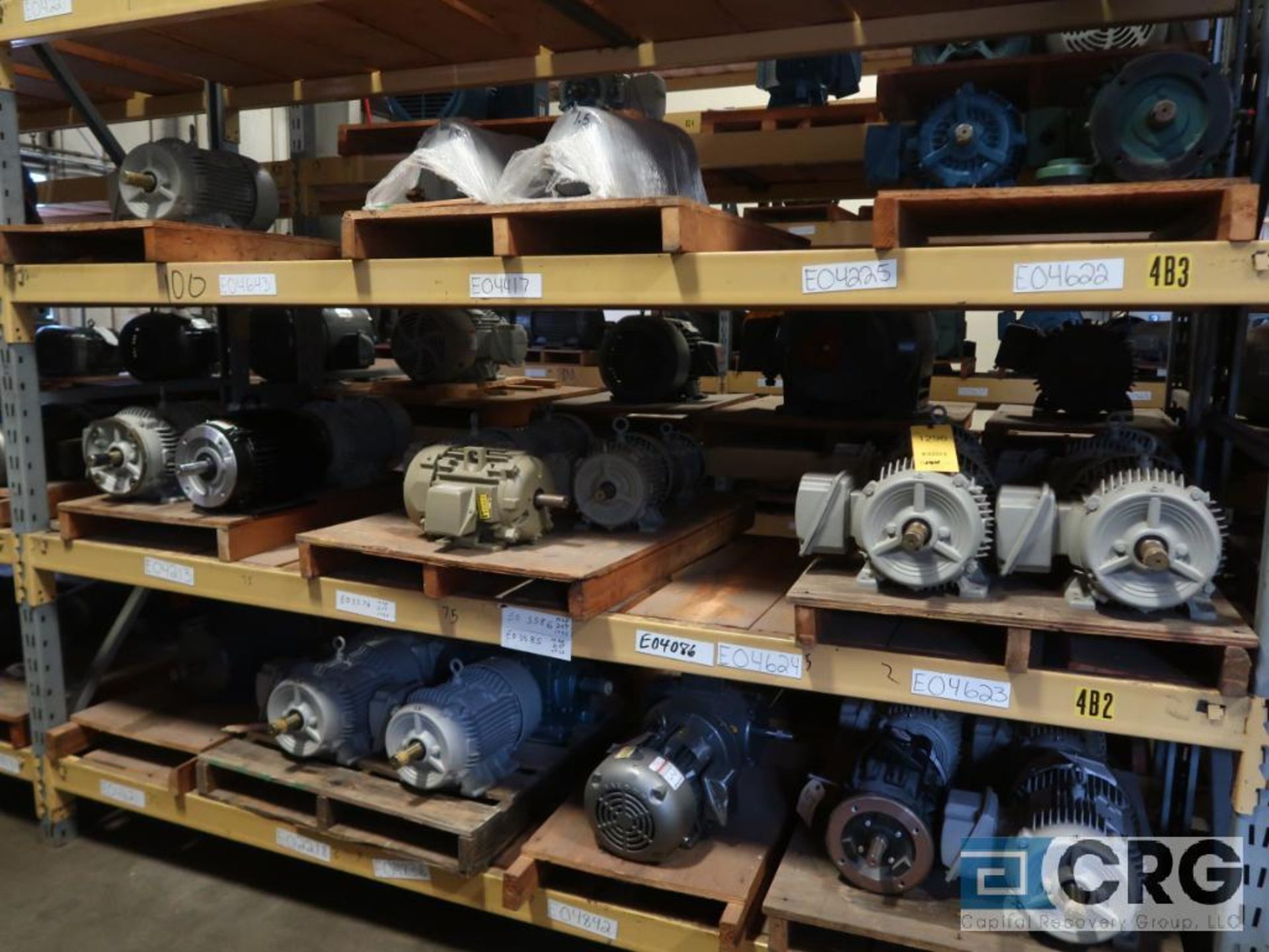 Lot of (49) assorted 5 HP and smaller motors on (6) shelves (Motor Building)