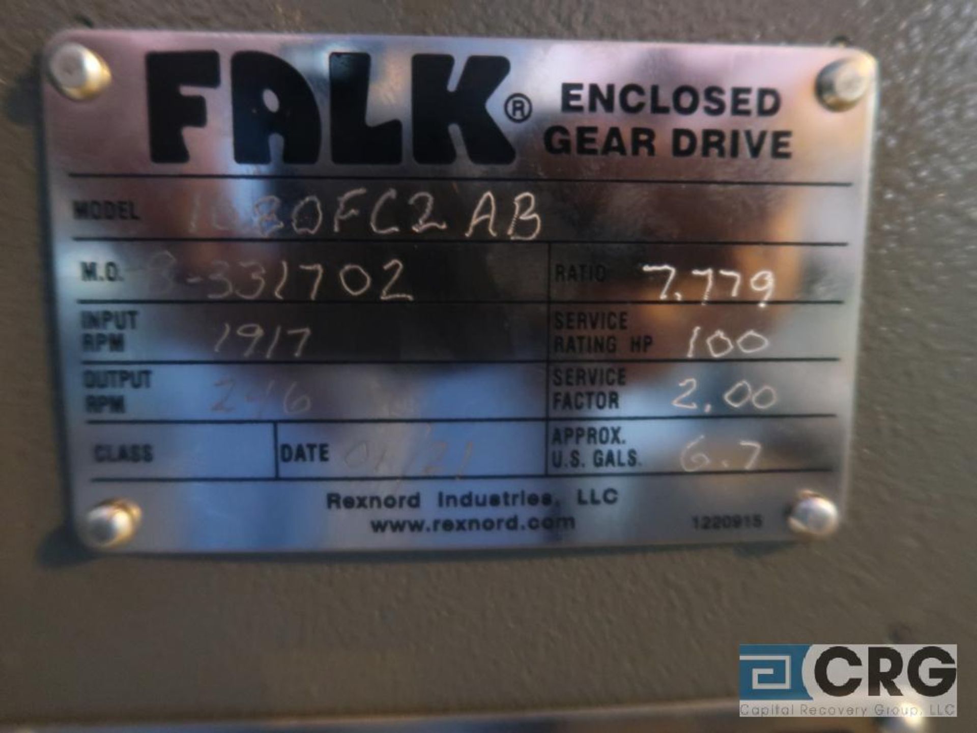 Falk 1080FC2AB gear drive, ratio-7.779, input RPM 1,917, output RPM 246, service rate HP. 100, s/n - Image 3 of 3