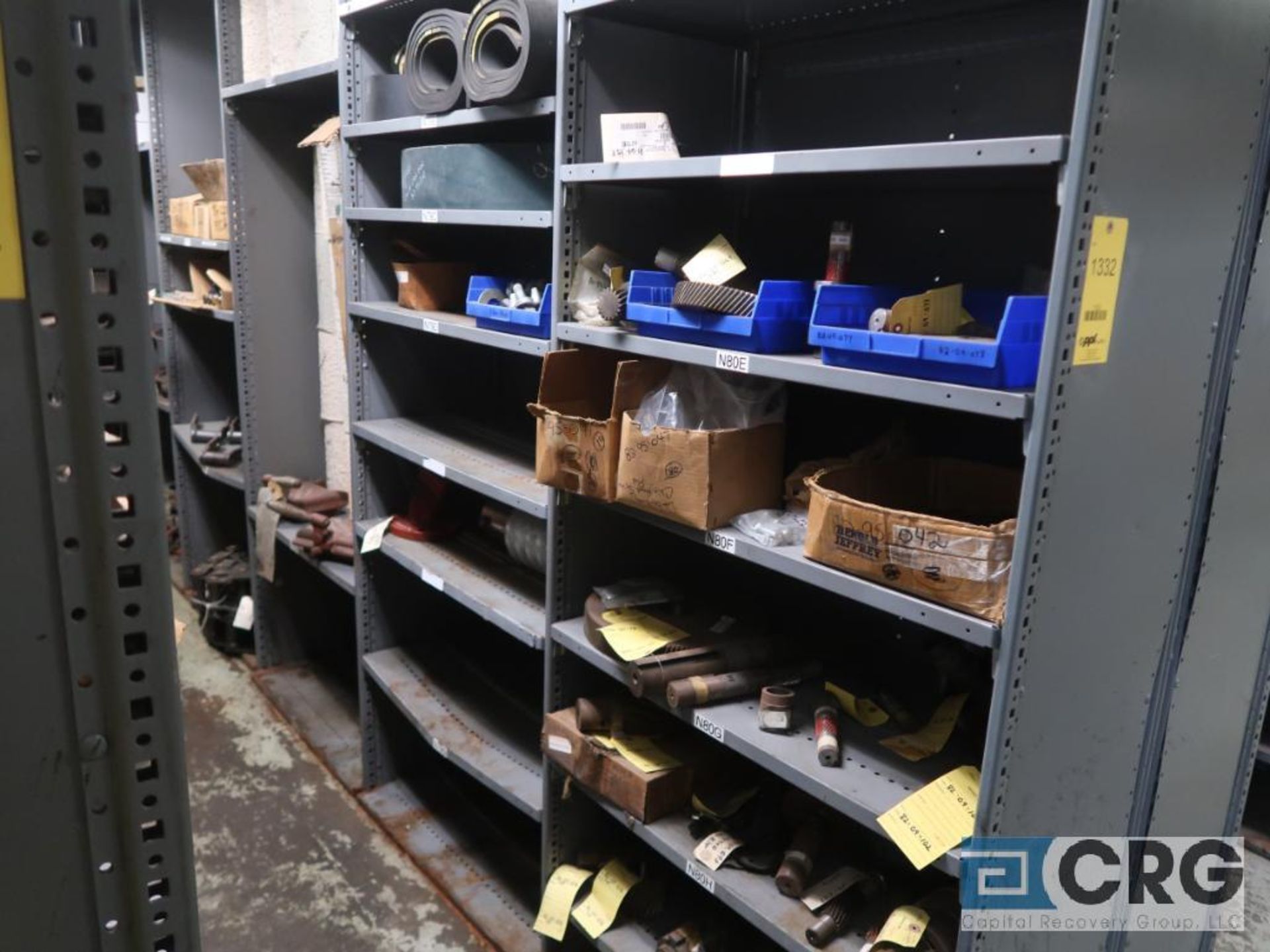 Lot of (30) sections with assorted parts including gears, chain, walves, packing, gaskets, and