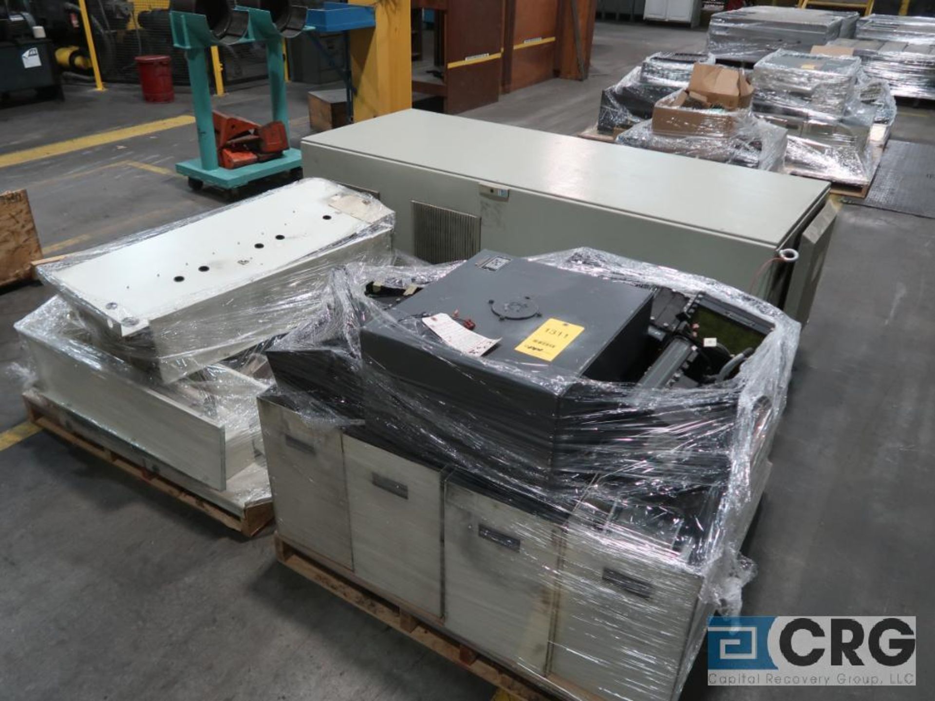 Lot of (13) pallets with electrical drive system with (18) ABB drives, Reliance, Auto Max SA3000