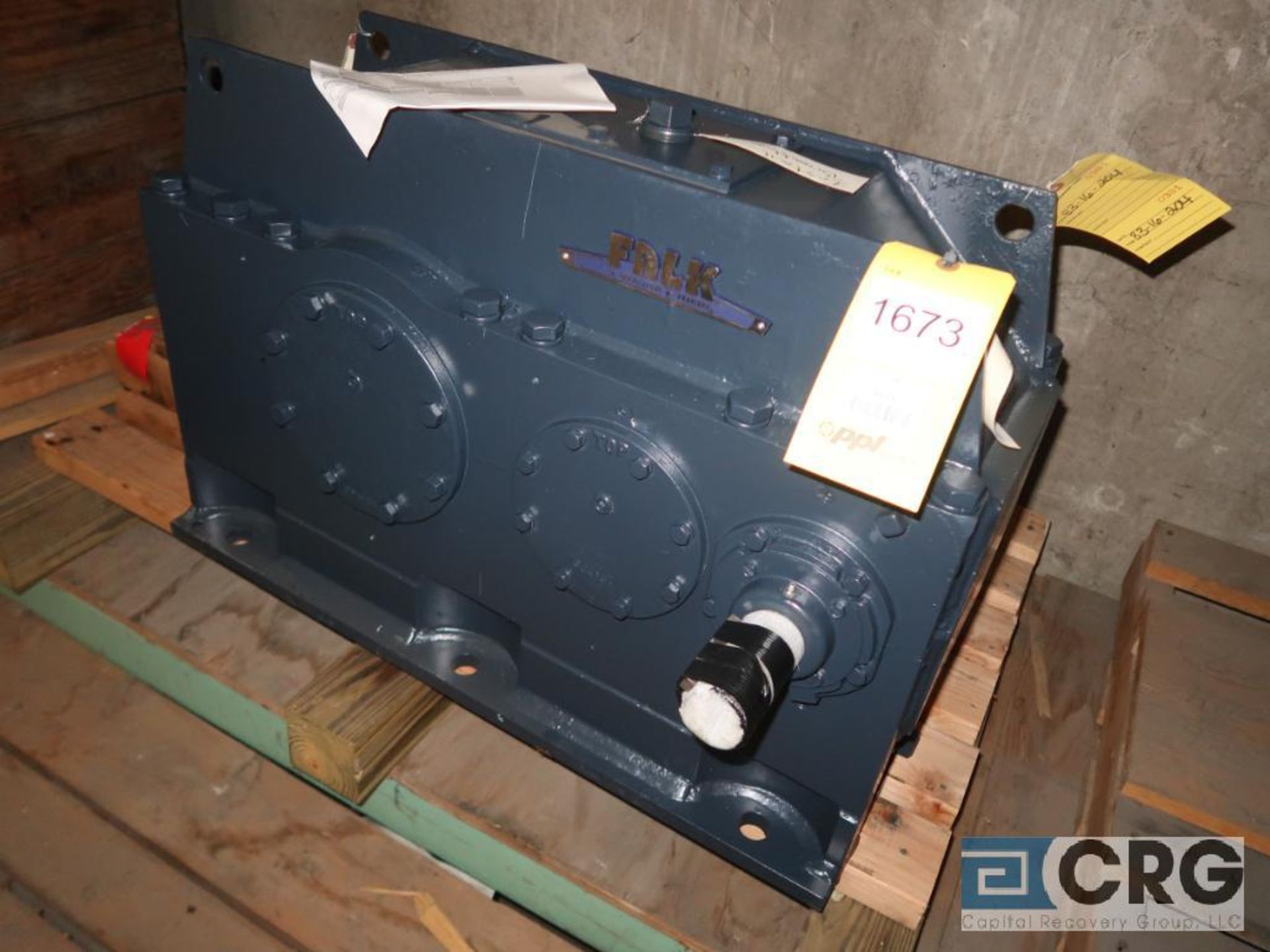 Falk 345 A 2C gear drive, ratio-6.793, input RPM 1,750, output RPM 257.62, service rate HP. 250, s/n