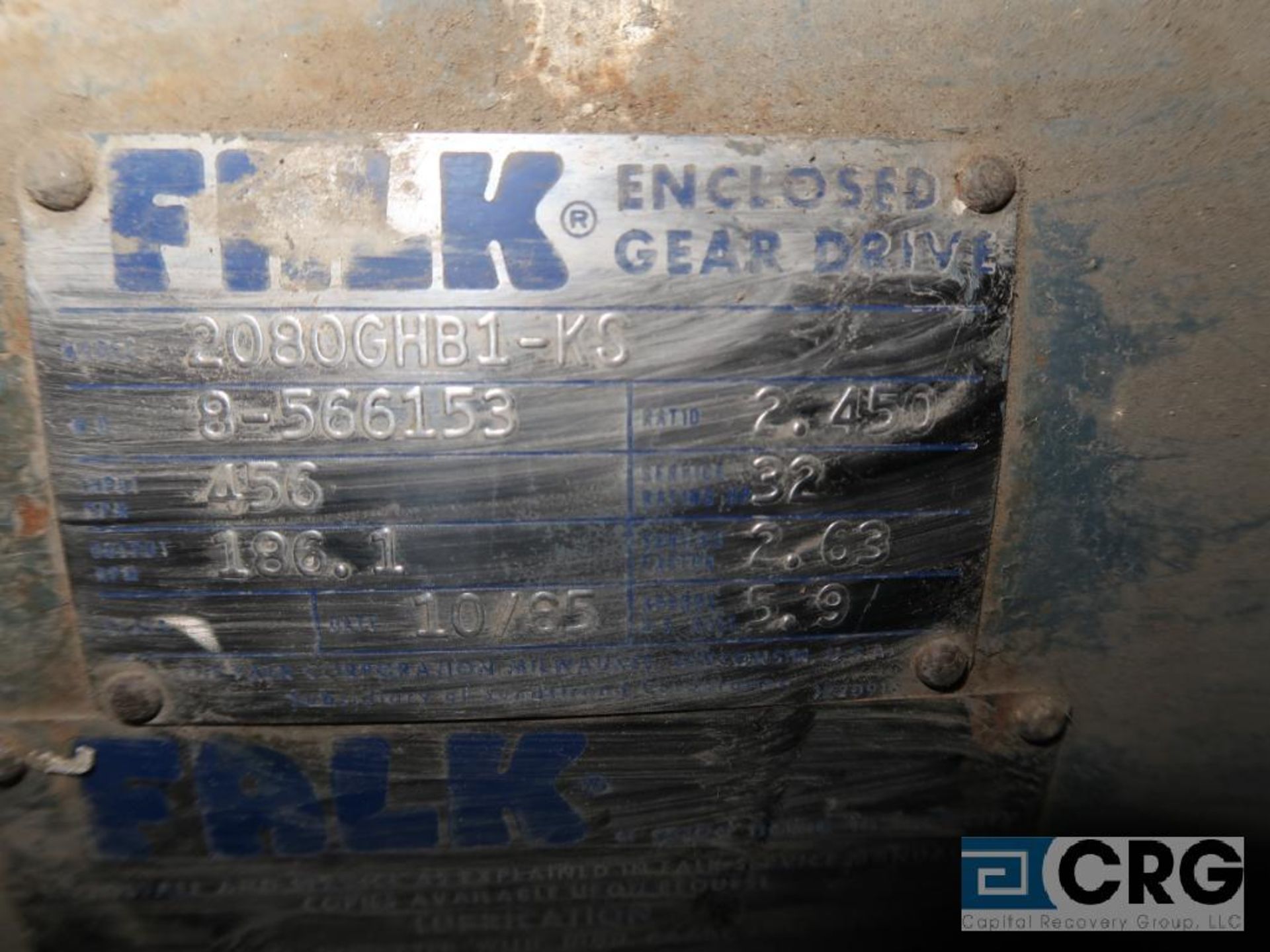 Falk 2080 GHB1KS gear drive, ratio-2.450, input RPM 460, output RPM 186.1, service rate HP. 32, s/ - Image 2 of 2