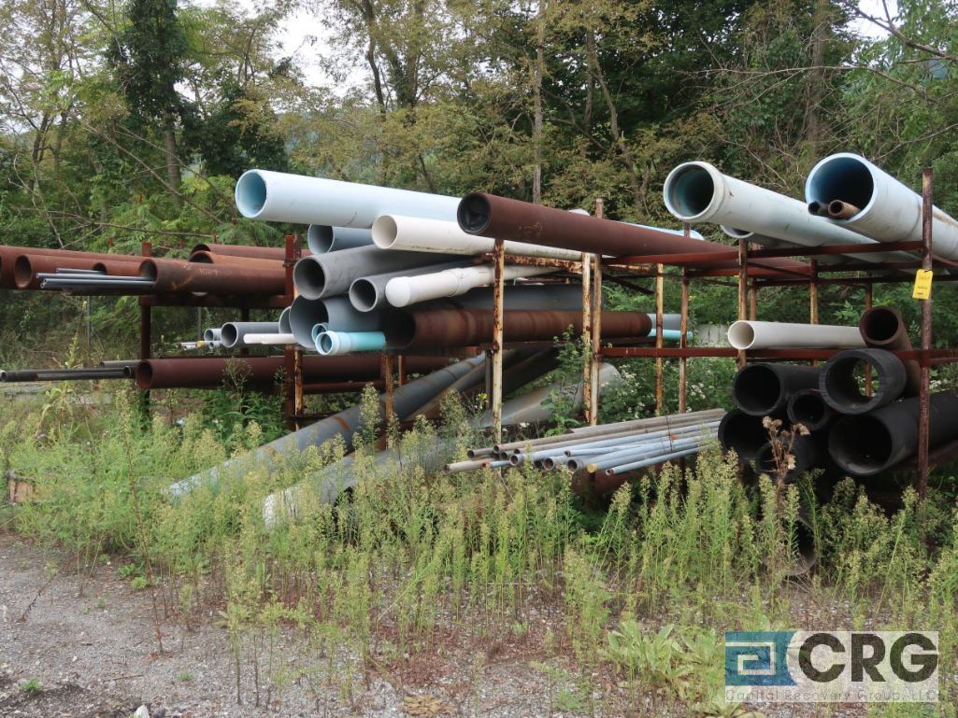 Lot of assorted pipe including steel, stainless, ABS, and PVC on racks, includes racks (Laydown - Image 3 of 4