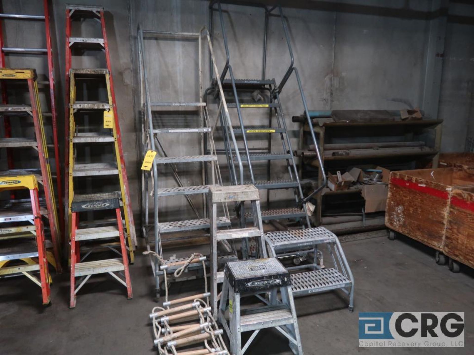 Lot of (4) stock ladders, assorted types and sizes (496 Core Cutter Area)