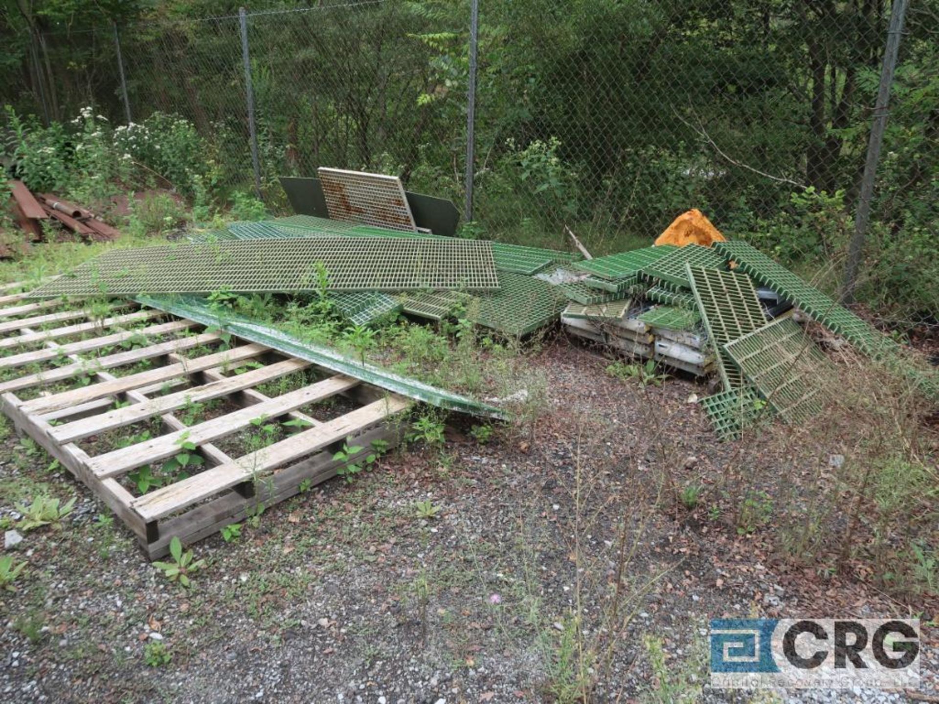 Lot of miscellaneous items including self dumping hoppers, grating, steel pipe on ground, cement - Image 2 of 17