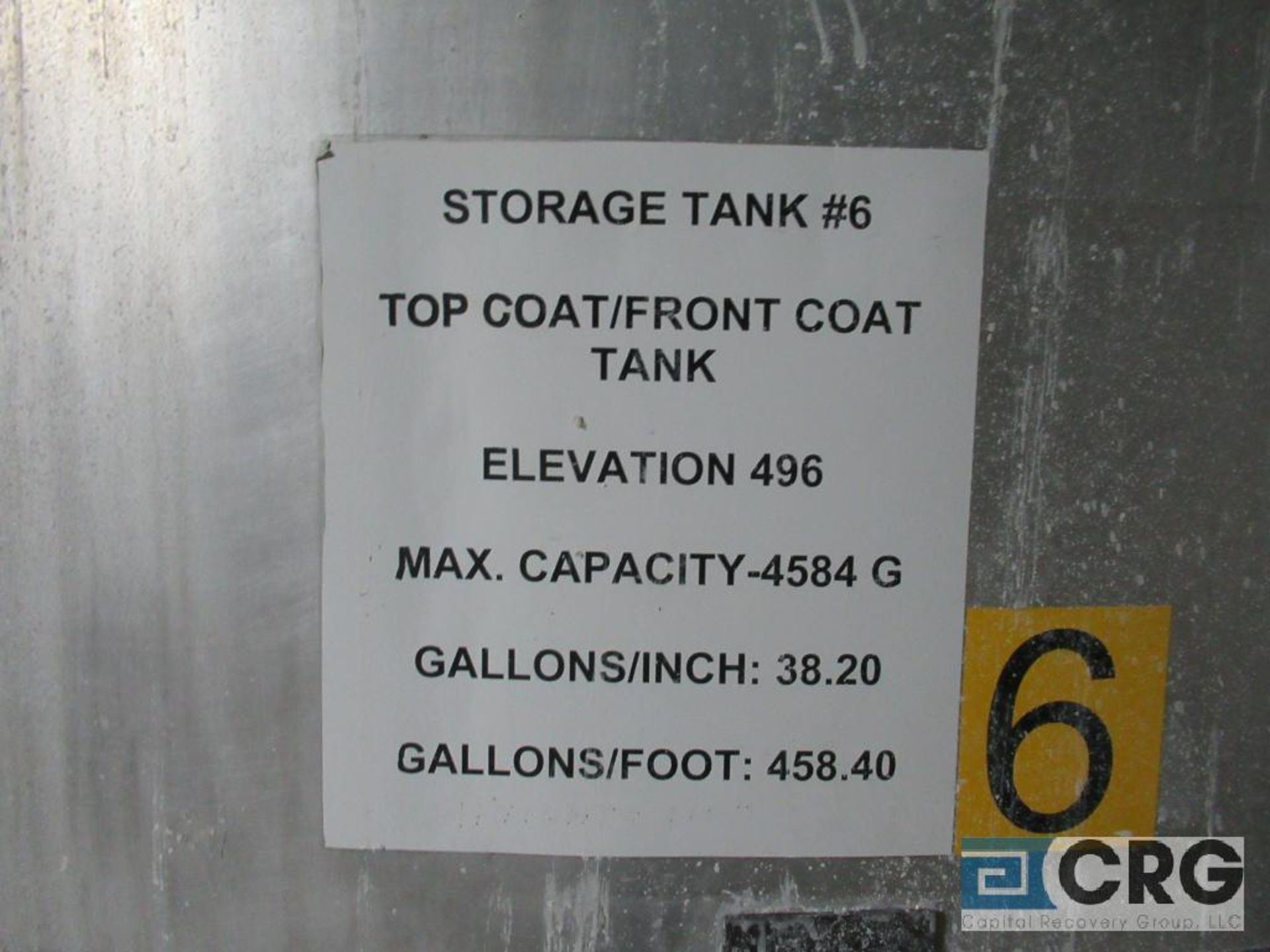Top Coat-Front Coat ss storage tank, 4584 gal cap, side bottom manhole opening and discharge, with - Image 2 of 2