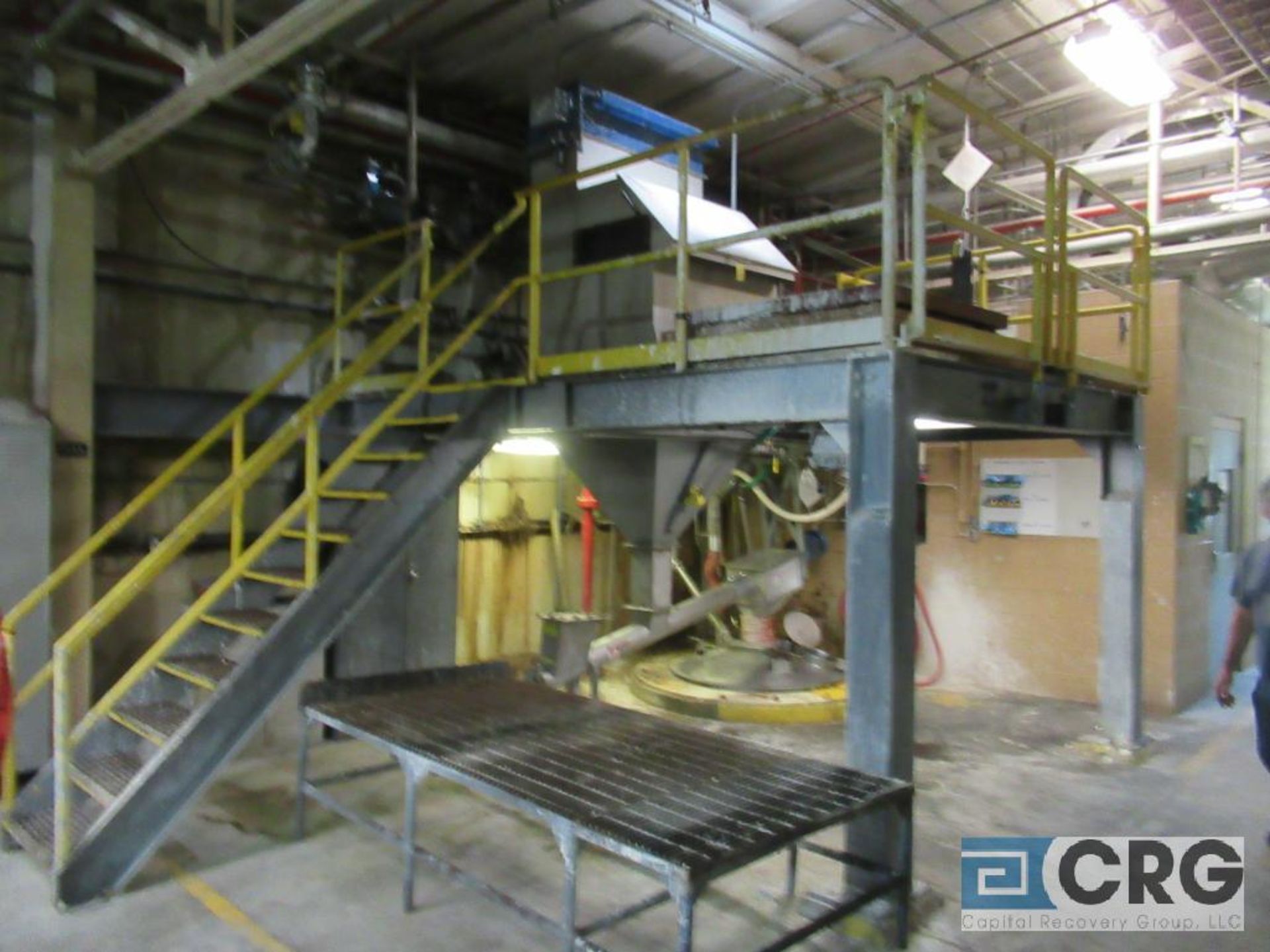 Lot Dissolver #2 dump platform consisting of 48 in. steel filter bag dump with Torit Donadlson