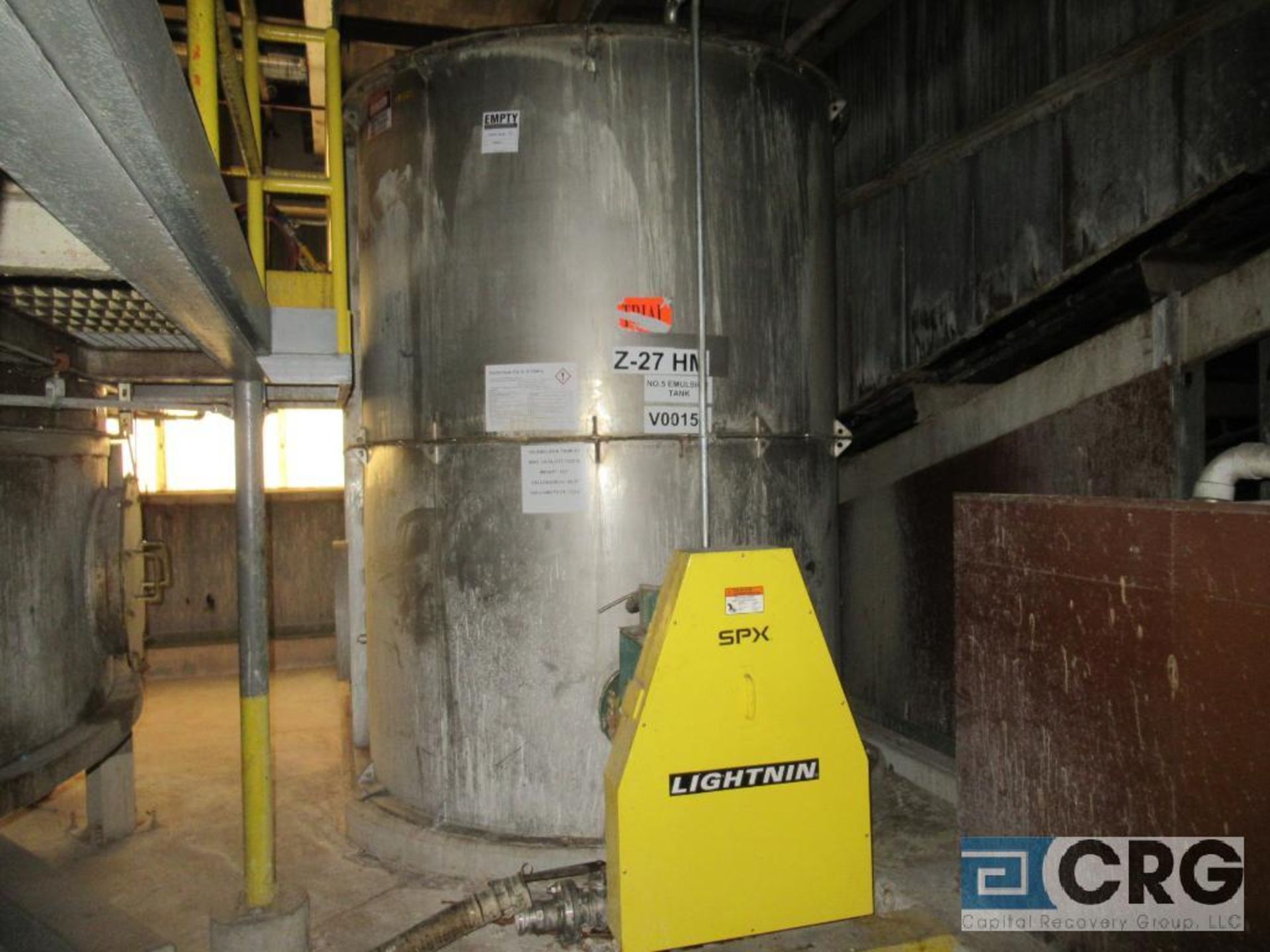 Lot including (1) CB Emulsion Tank #5, 7200 gal, 120" high, side bottom Lightnin SPX agitator and (