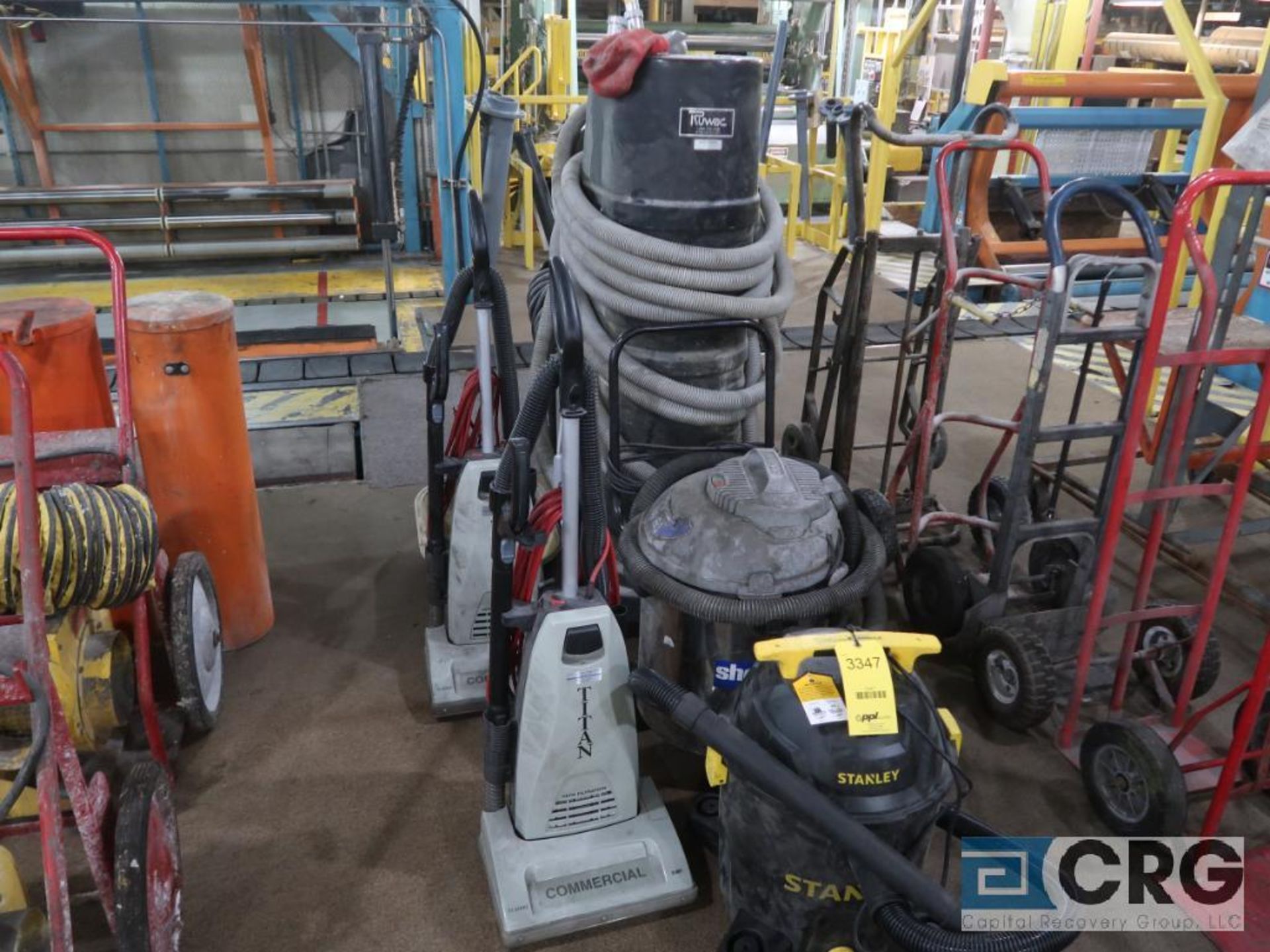 Lot of (5) assorted vacuums including (3) shop, and (2) commercial (PM1 Finishing Area)