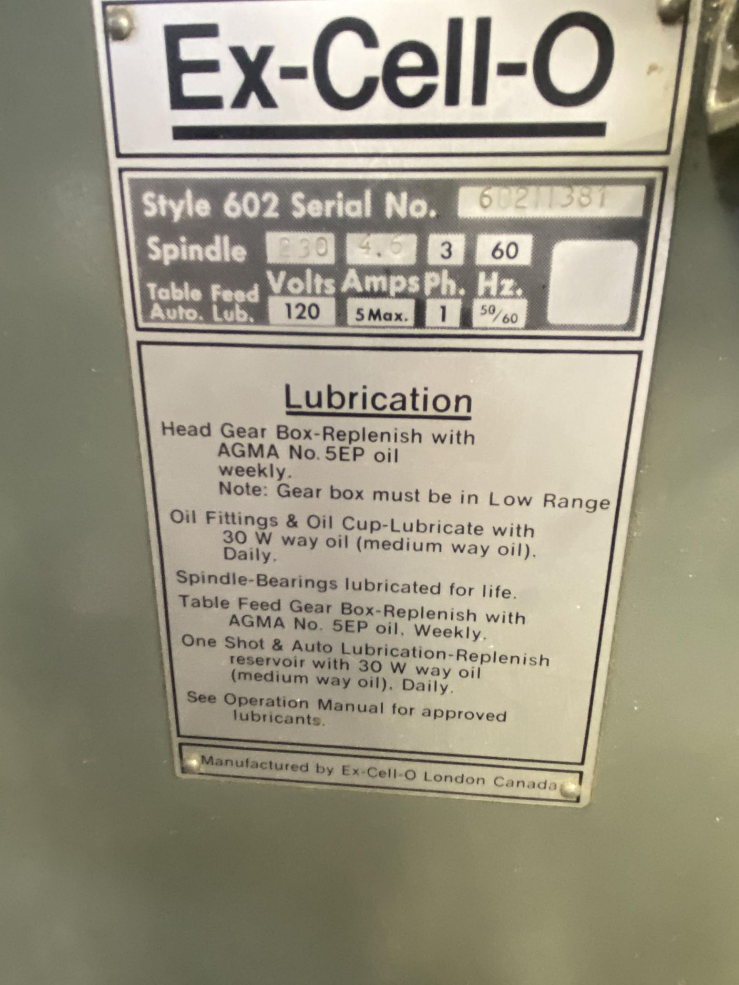 Ex-Cell-0 Style 602 Ram Turret Milling Machine, SN: 60211381 - Image 3 of 4