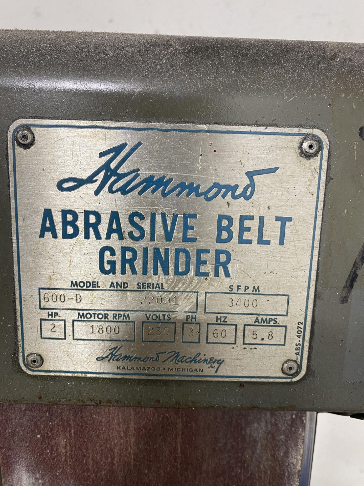 Hammond Abrasive 6" Belt Sander, M: 600D SN: 22091 - Image 2 of 2