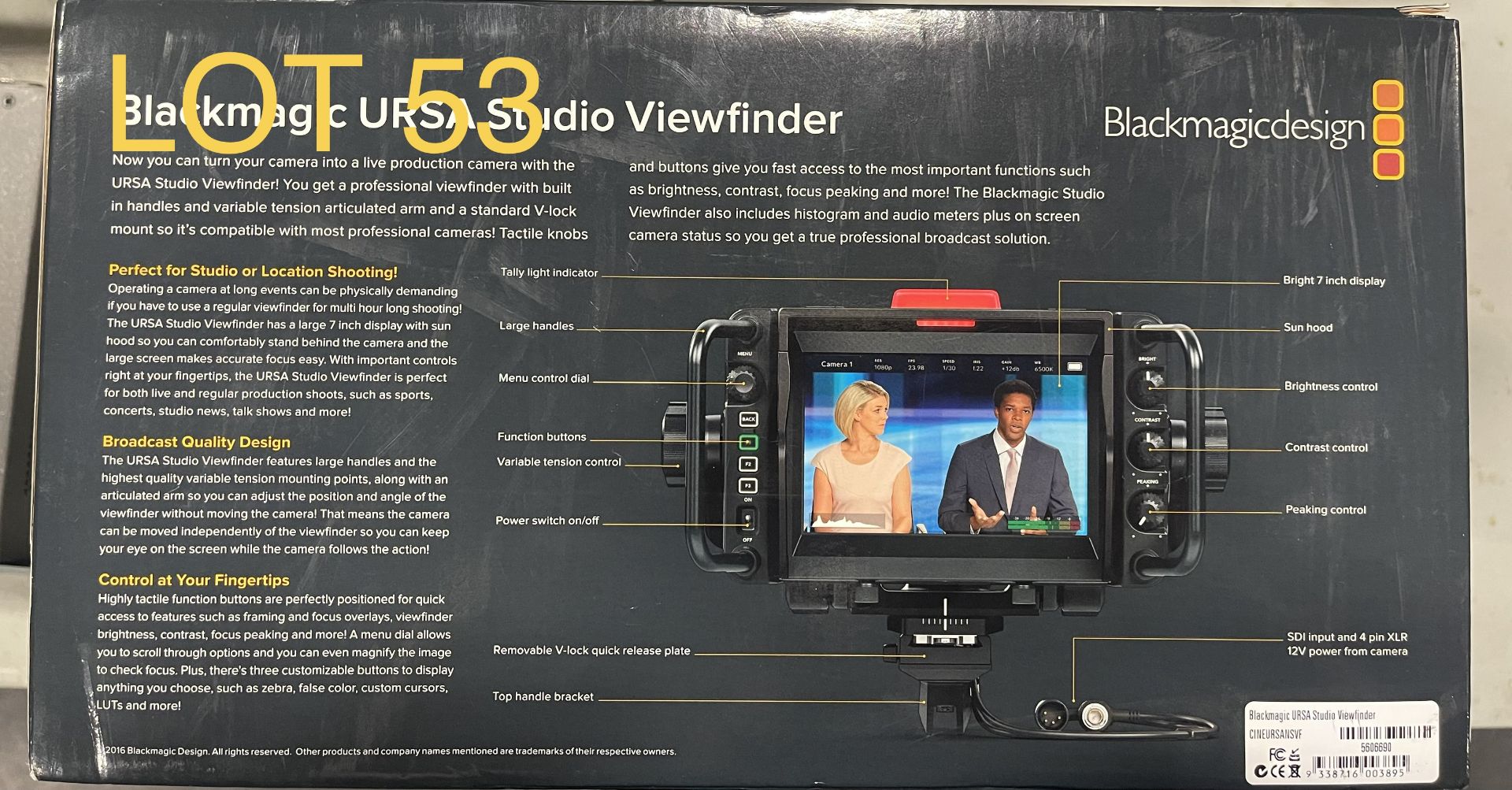 2019 Blackmagic Studio Viewfinder, M: URSA, SN: 5606690 - Image 4 of 4