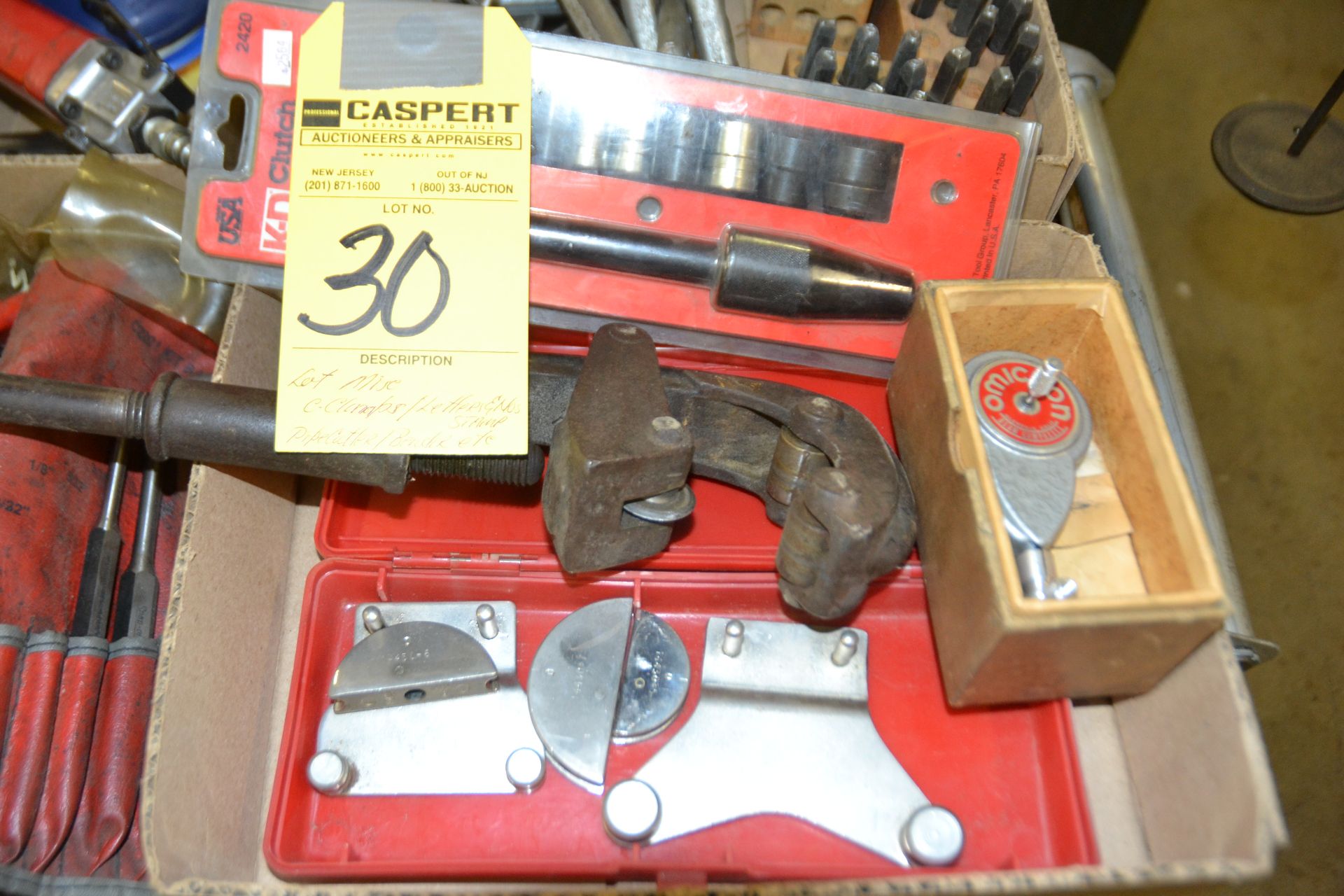 LOT - Misc. C-Clamps, Pipe Cutter, Bender, Etc.