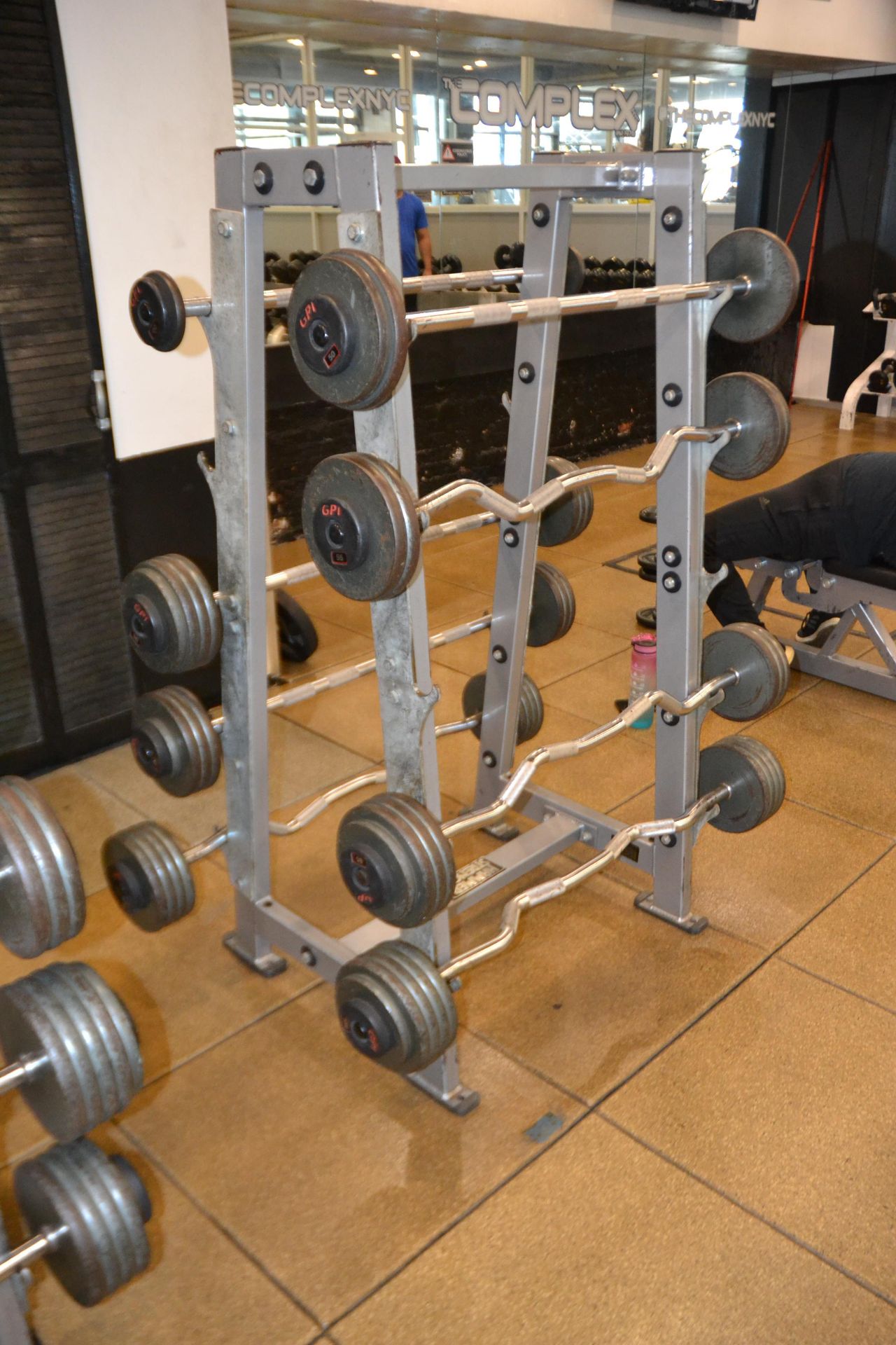 Hammer Strength Barbell Rack with GPI Fixed Barbells (Curled and Straight)