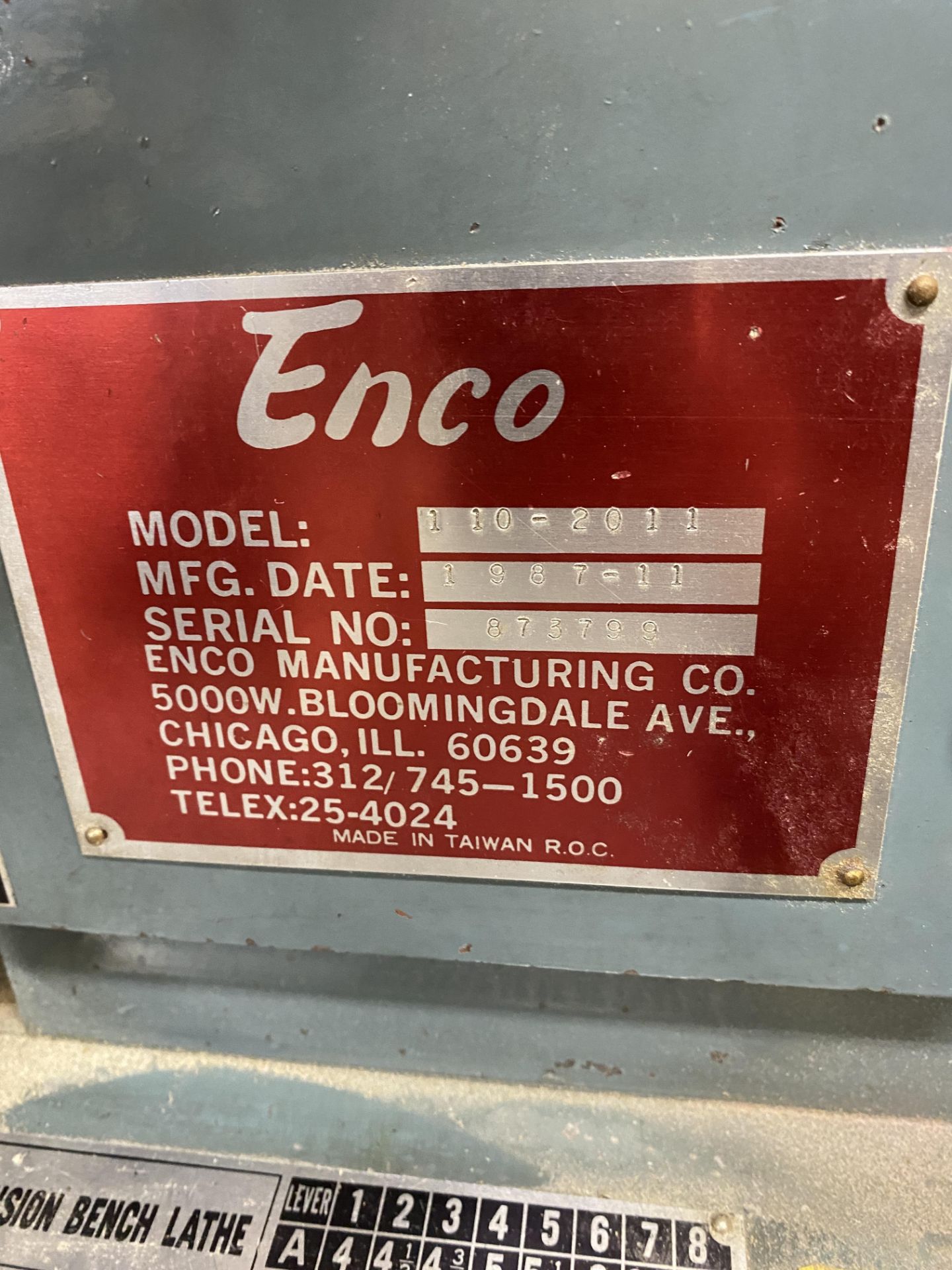 1987 ENCO 5000W Lathe, M: 110-2011, SN: 873799 - Image 2 of 2